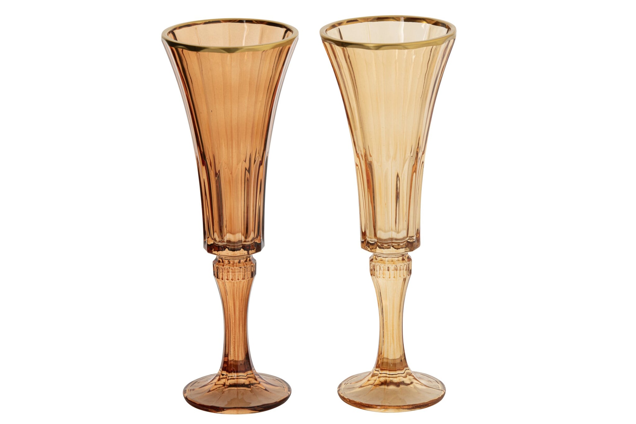 J-Line Small Champagne Glass with Embossed Gold Rim Ochre Yellow/Bronze Assorted - 2 Pieces