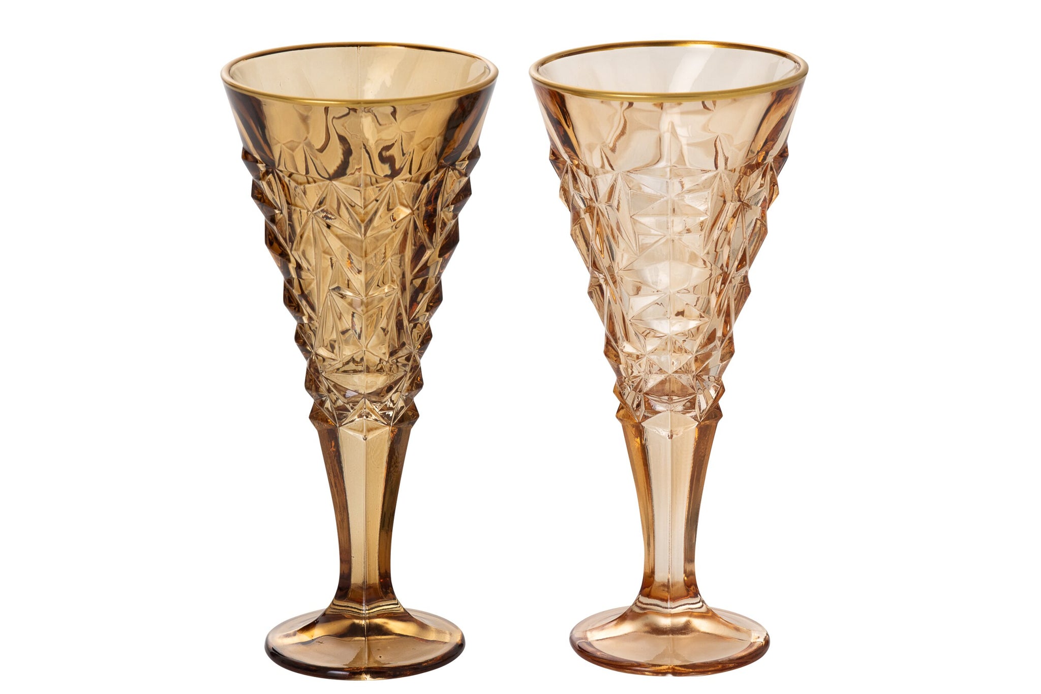 J-Line Champagnerglas mit Relief und goldenem Rand Groß Ockergelb/Bronze Sortiert – 2 Stück