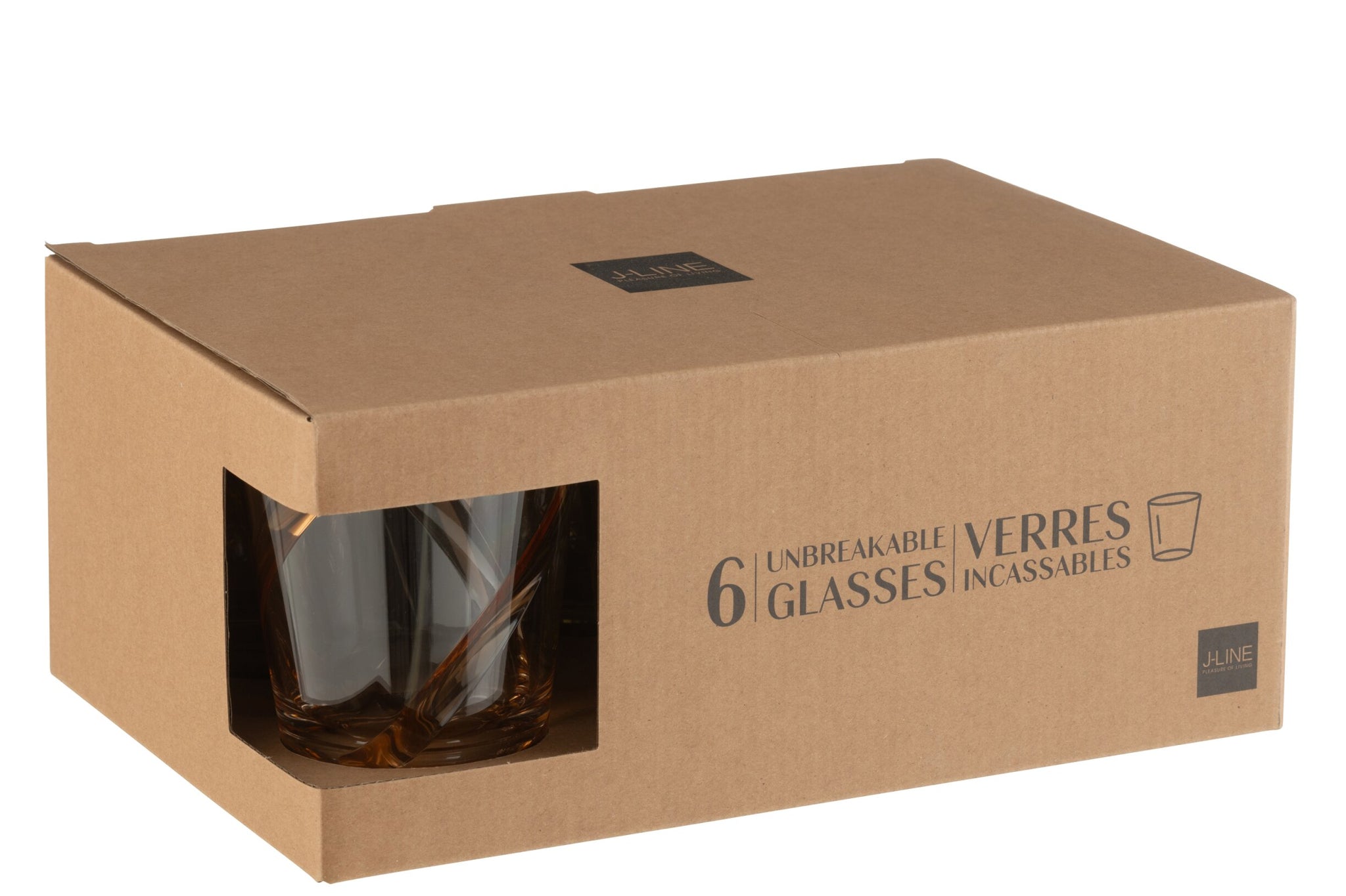 J-Line Water Glass 44 Cl Unbreakable Lines Assorted - 6 Pieces