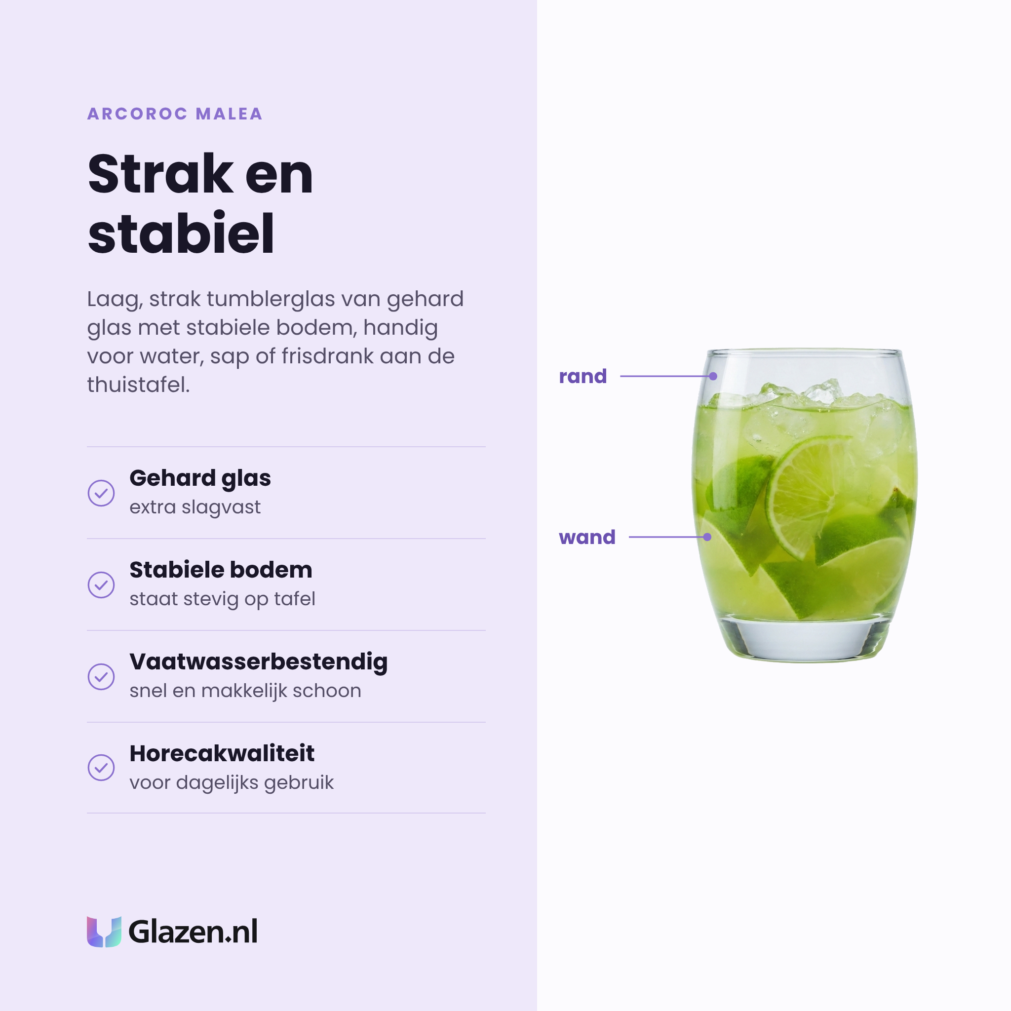 Arcoroc Malea tumbler 30 cl eigenschappen: gehard glas, stabiele bodem, vaatwasserbestendig, horecakwaliteit