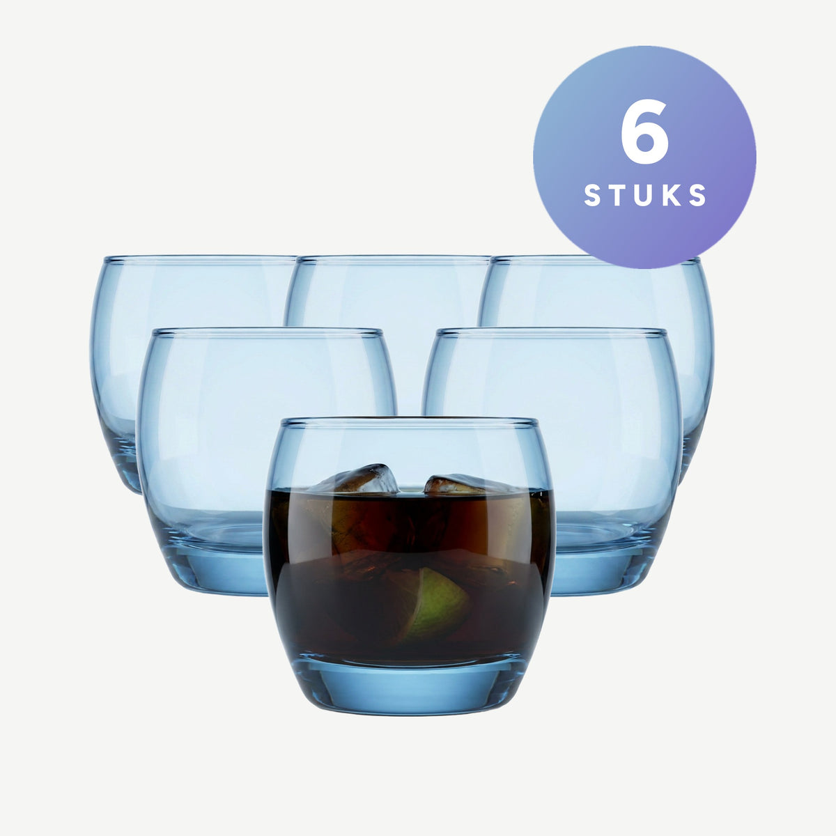 Set van 6 stuks Arcoroc Salto Tumbler 32 Cl Blauw - 6 Stuks op een gebroken witte achtergrond