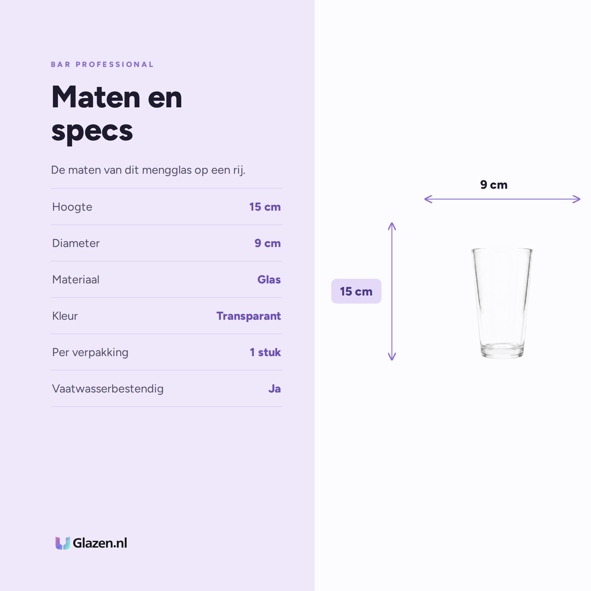 Maten en specs van de Bar Professional Boston Mengglas Transparant