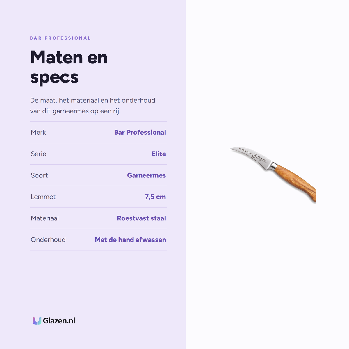 Maten en specs van Bar Professional Elite Garneermes 7,5 cm