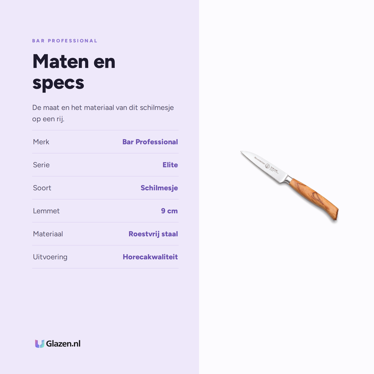 Maten en specs van Bar Professional Elite Schilmesje 9 cm