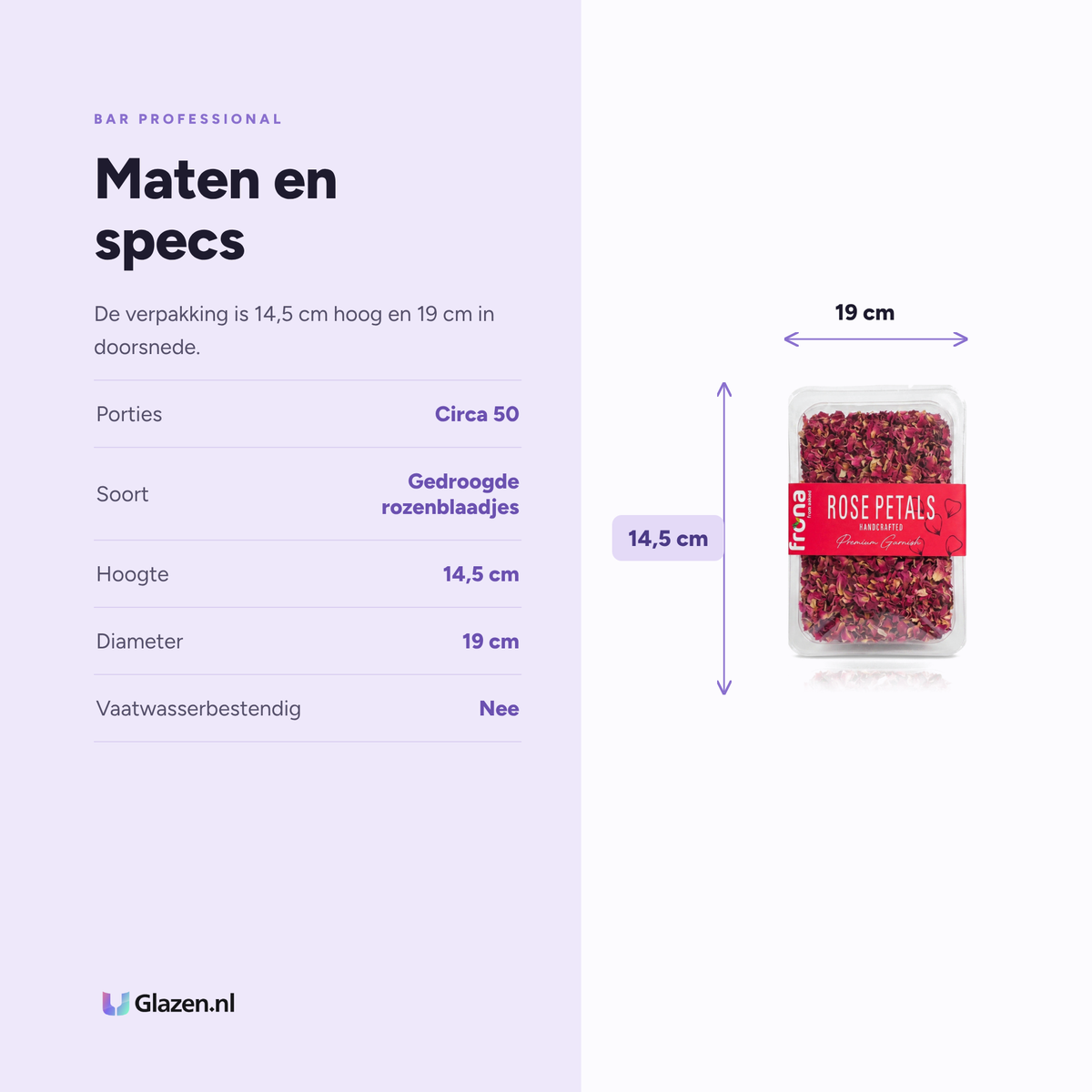 Maten en specificaties van Frona Gedroogde Rozenblaadjes 50 Porties van Bar Professional