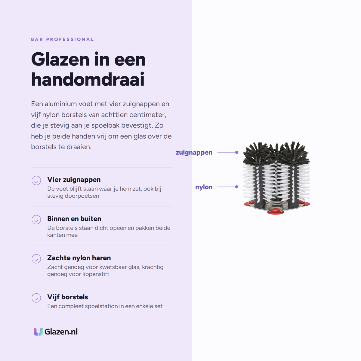 Eigenschappen van de Bar Professional aluminium glazenborstels 5-delig 18 cm