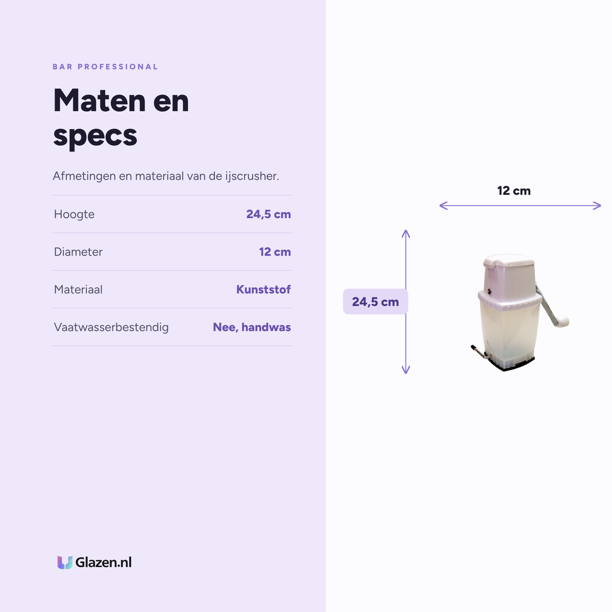 Maten en specificaties van Bar Professional IJscrusher Wit