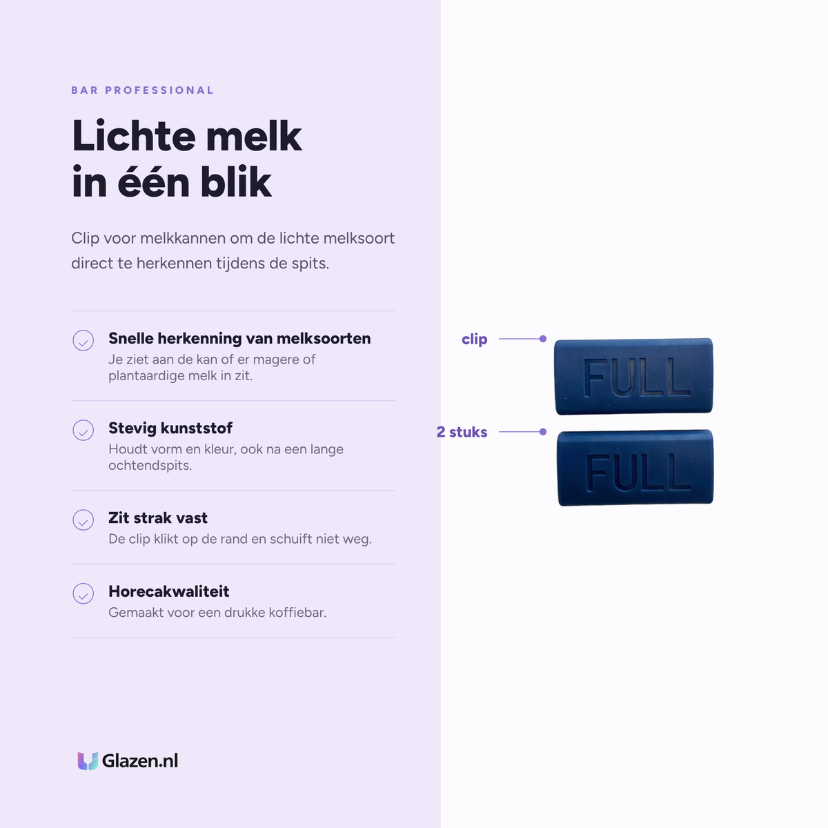 Eigenschappen van Melkkan Identiteitsclip Light van Bar Professional