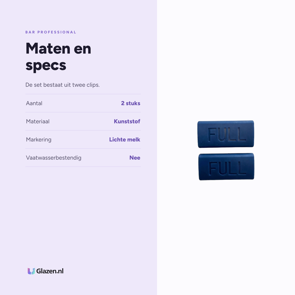 Maten en specificaties van Melkkan Identiteitsclip Light van Bar Professional