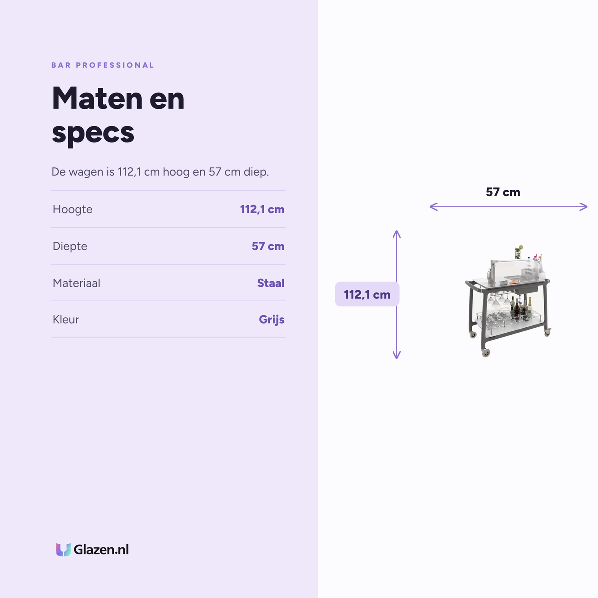 Maten en specificaties van Mixology Serveerwagen van Bar Professional
