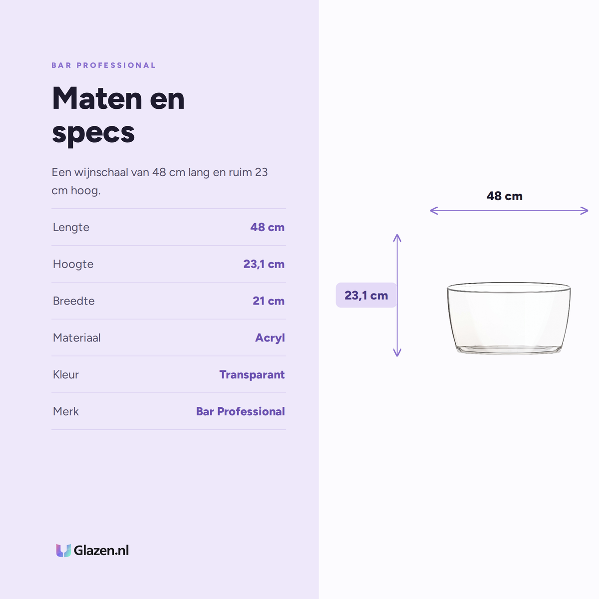 Maten en specificaties van Bar Professional Nice Wijnschaal Transparant 48 Cm