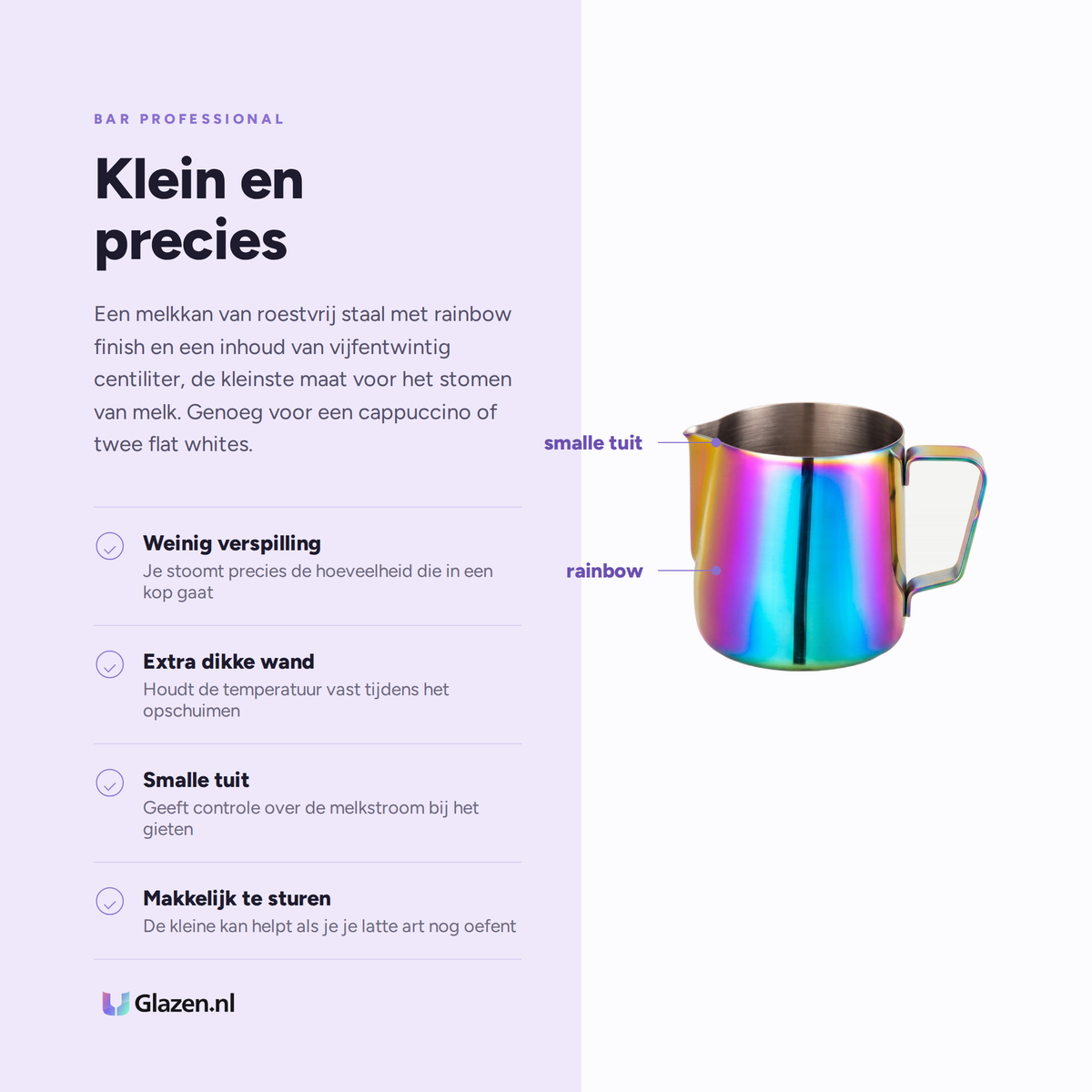 Eigenschappen van de Bar Professional Rainbow melkkan van 25 cl