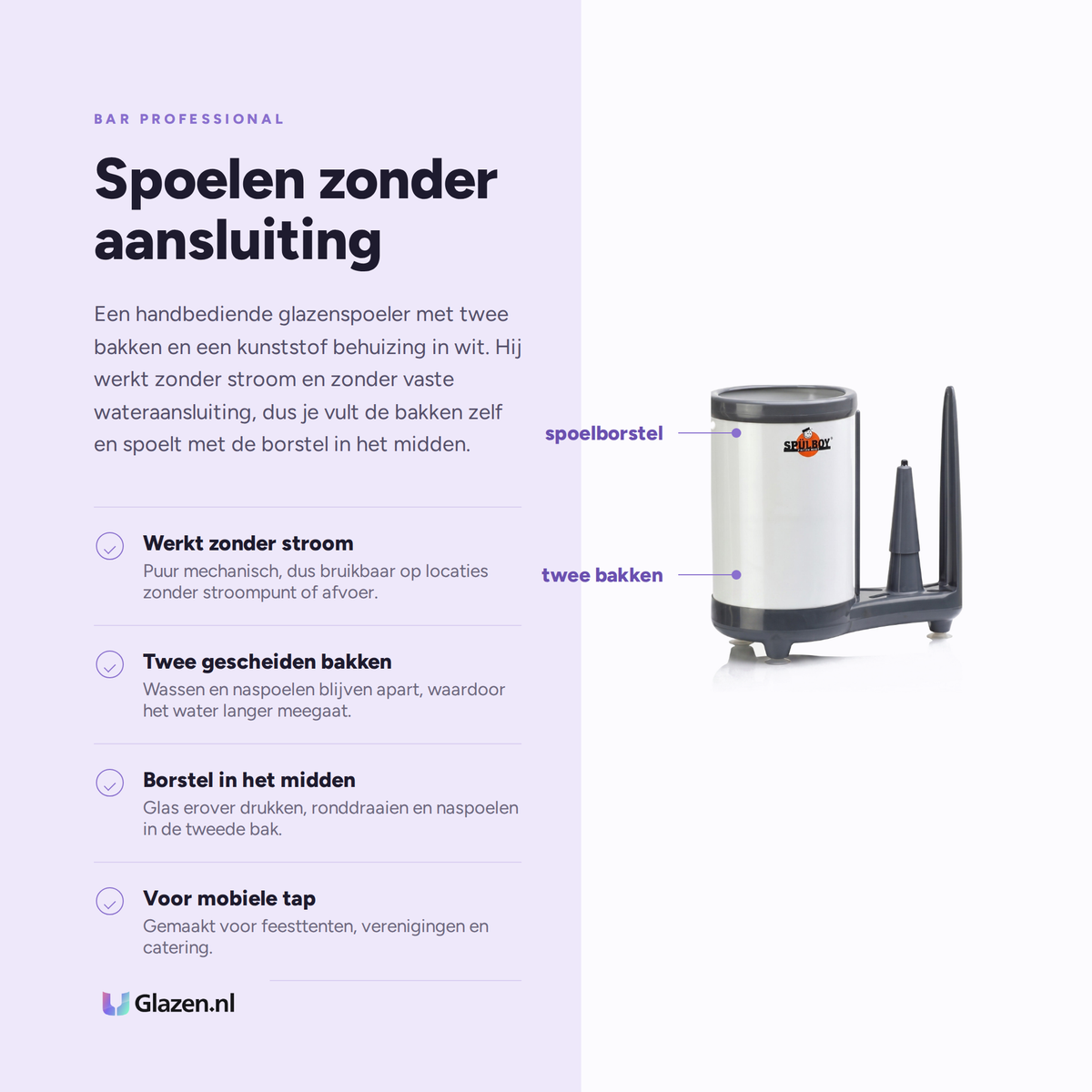 Eigenschappen van Bar Professional Spülboy Neptune T2000 Glazenspoeler Wit