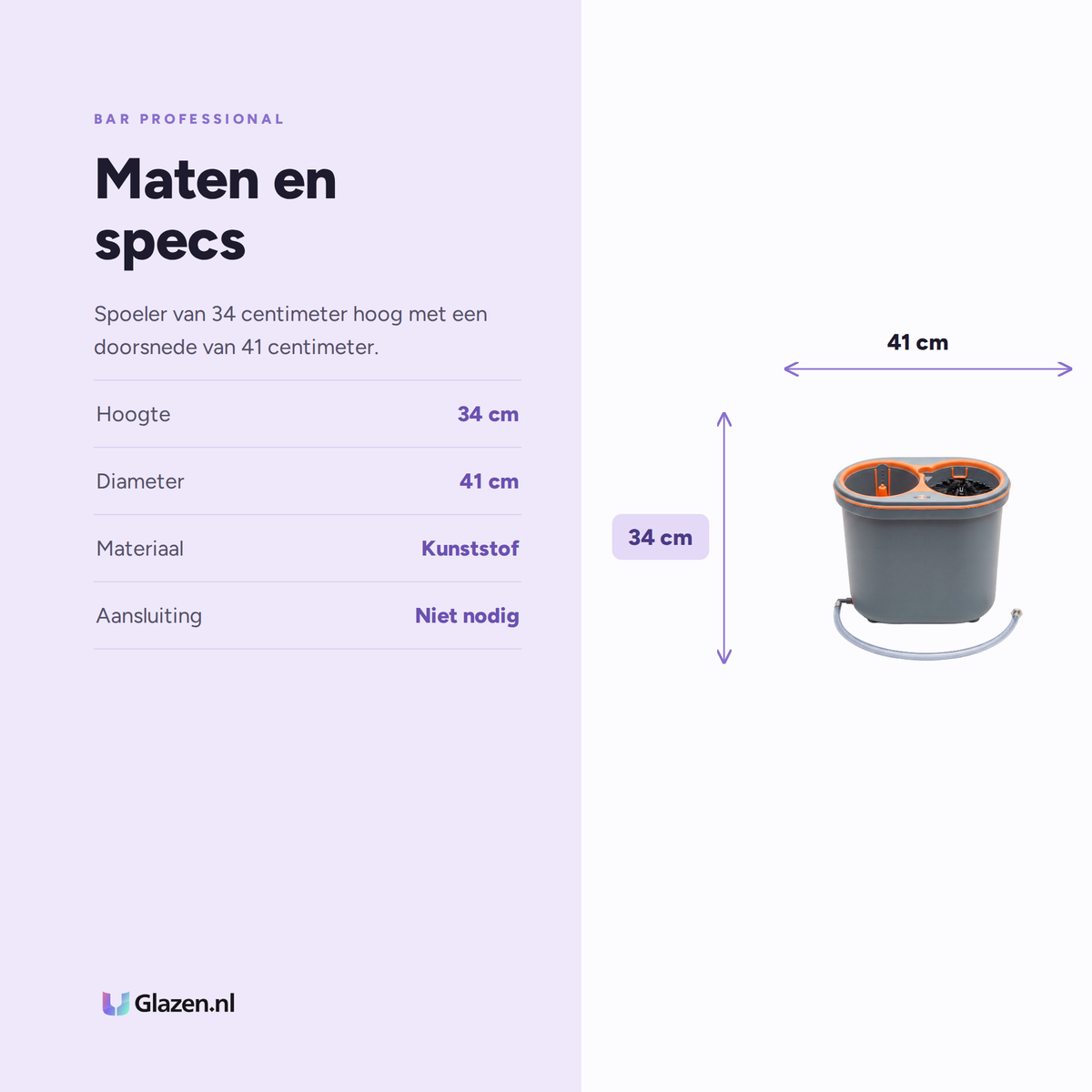 Maten en specificaties van de Bar Professional Spulboy Nu glazenspoeler