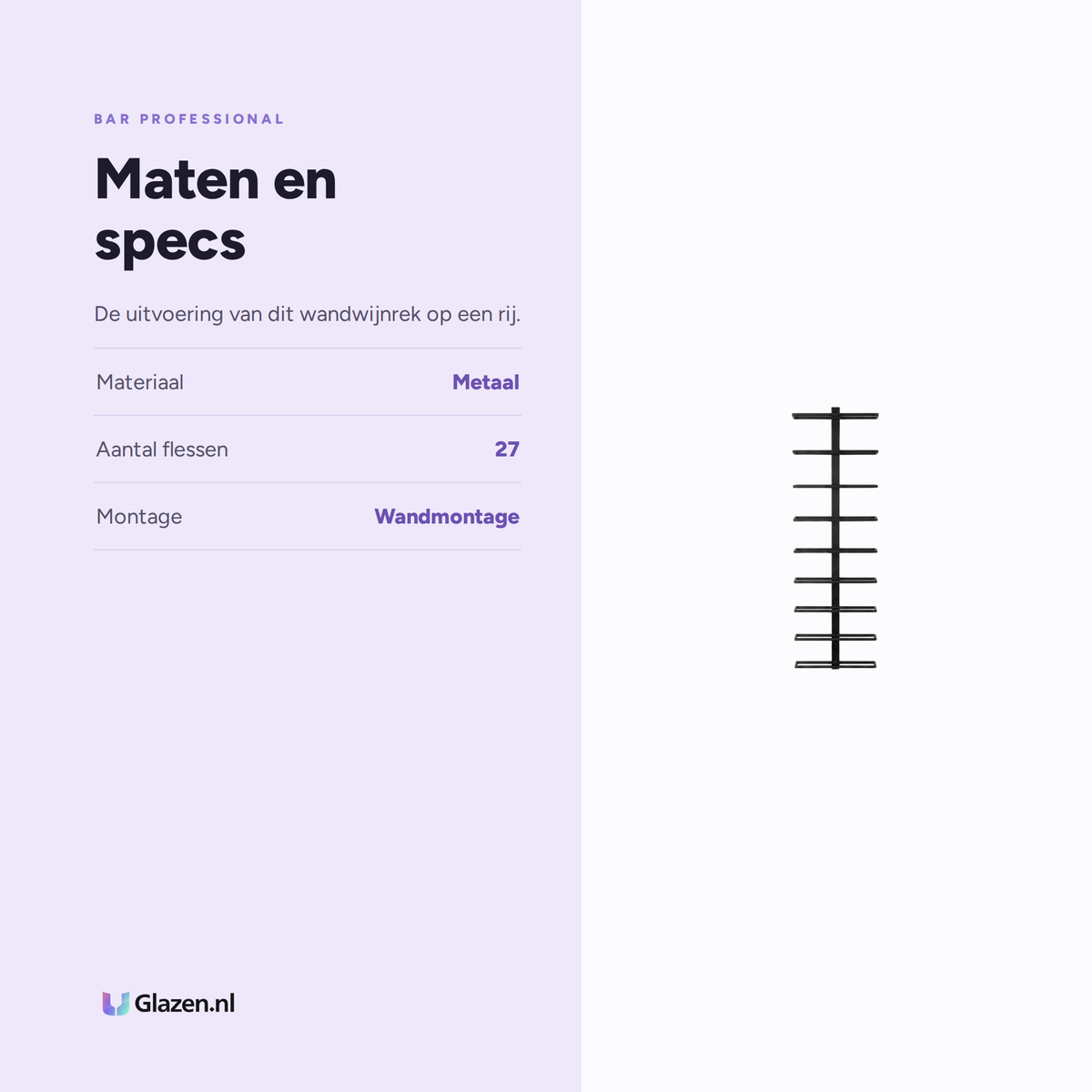 Maten en specificaties van Bar Professional Wandwijnrek 27 Flessen Metaal