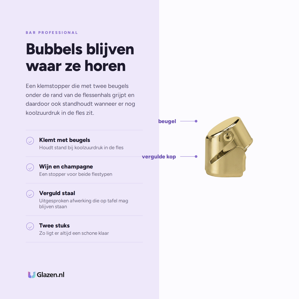 Eigenschappen van Bar Professional Wijn- & Champagnestopper Goud - 2 Stuks