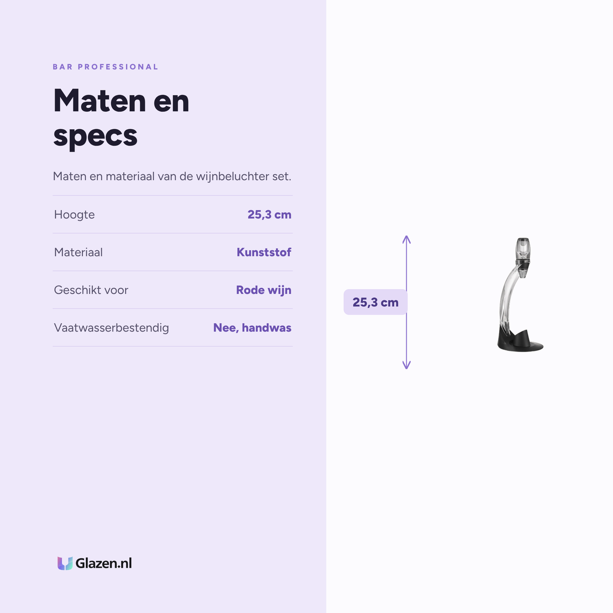 Maten en specificaties van Bar Professional Wijnbeluchter Set Transparant