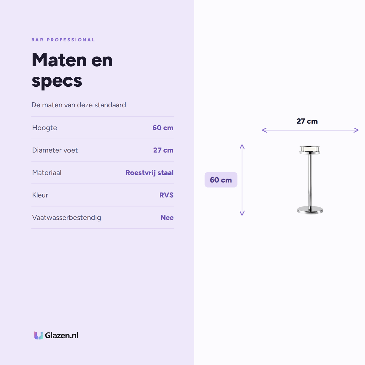 Maten en specificaties van Bar Professional Wijnstandaard RVS 60 cm