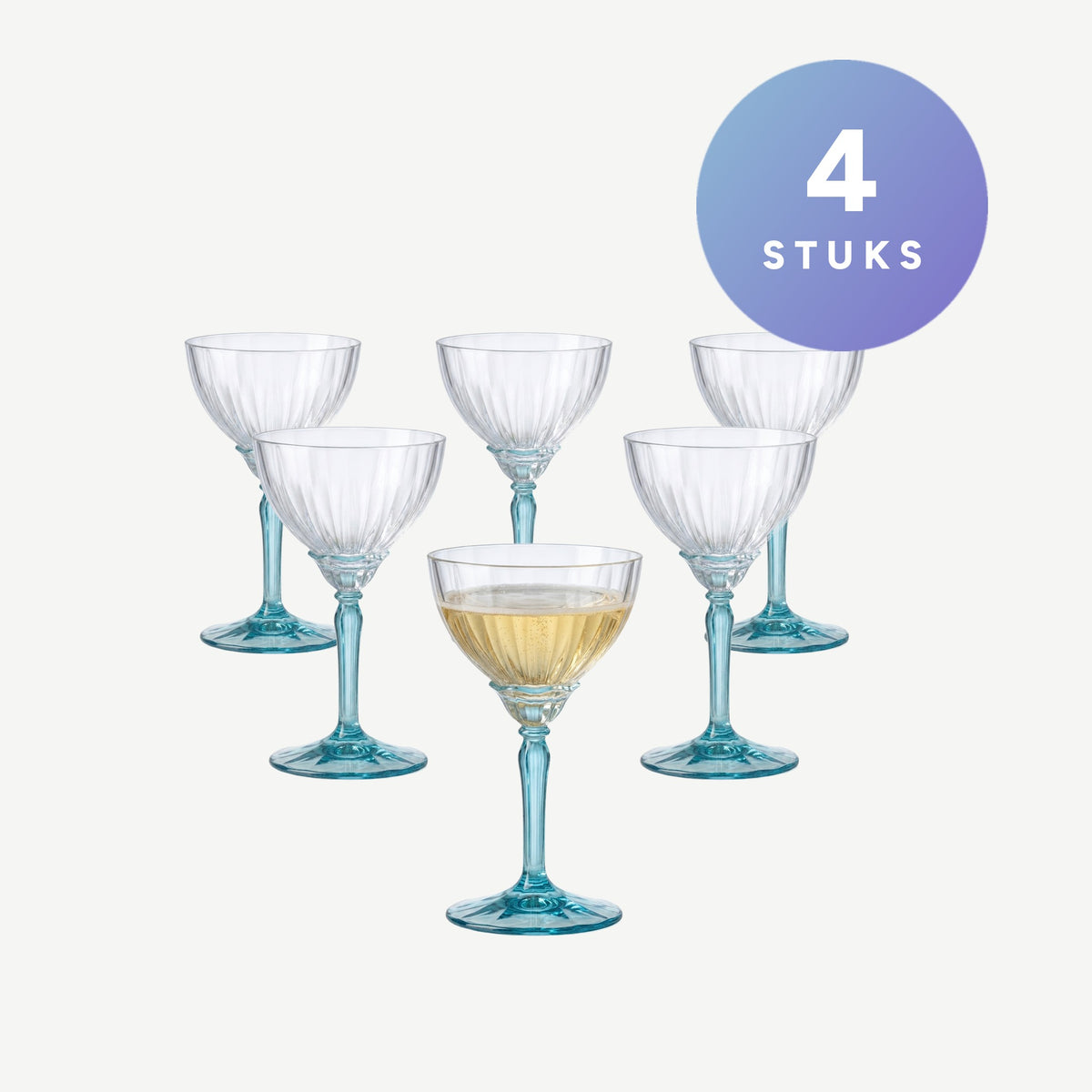 Set van 4 stuks Bormioli Rocco Florian Champagneglas Coupe 24 Cl Licht Blauw