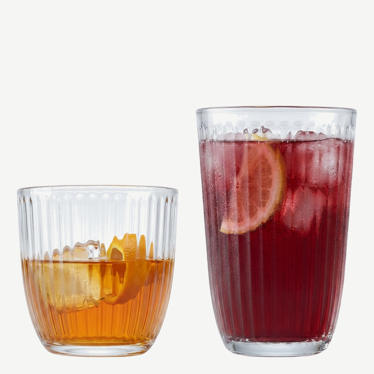 Bormioli Rocco Line basisset met tumbler en longdrinkglas gevuld