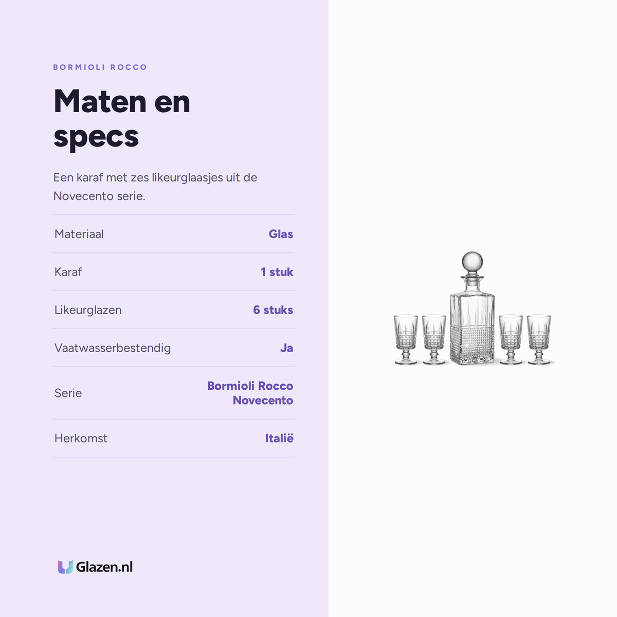 Maten en specificaties van de Bormioli Rocco Novecento likeurset