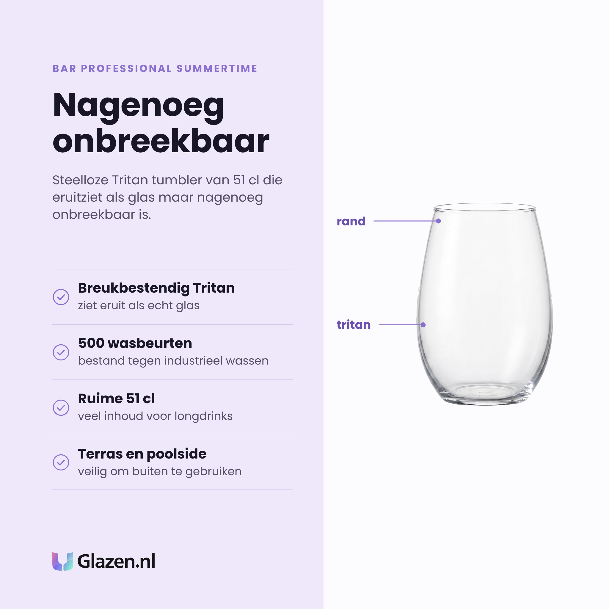 Bar Professional Summertime tumbler 51 cl eigenschappen: breukbestendig Tritan, tot 500 industriële wasbeurten, ruime 51 cl inhoud, voor terras en poolside
