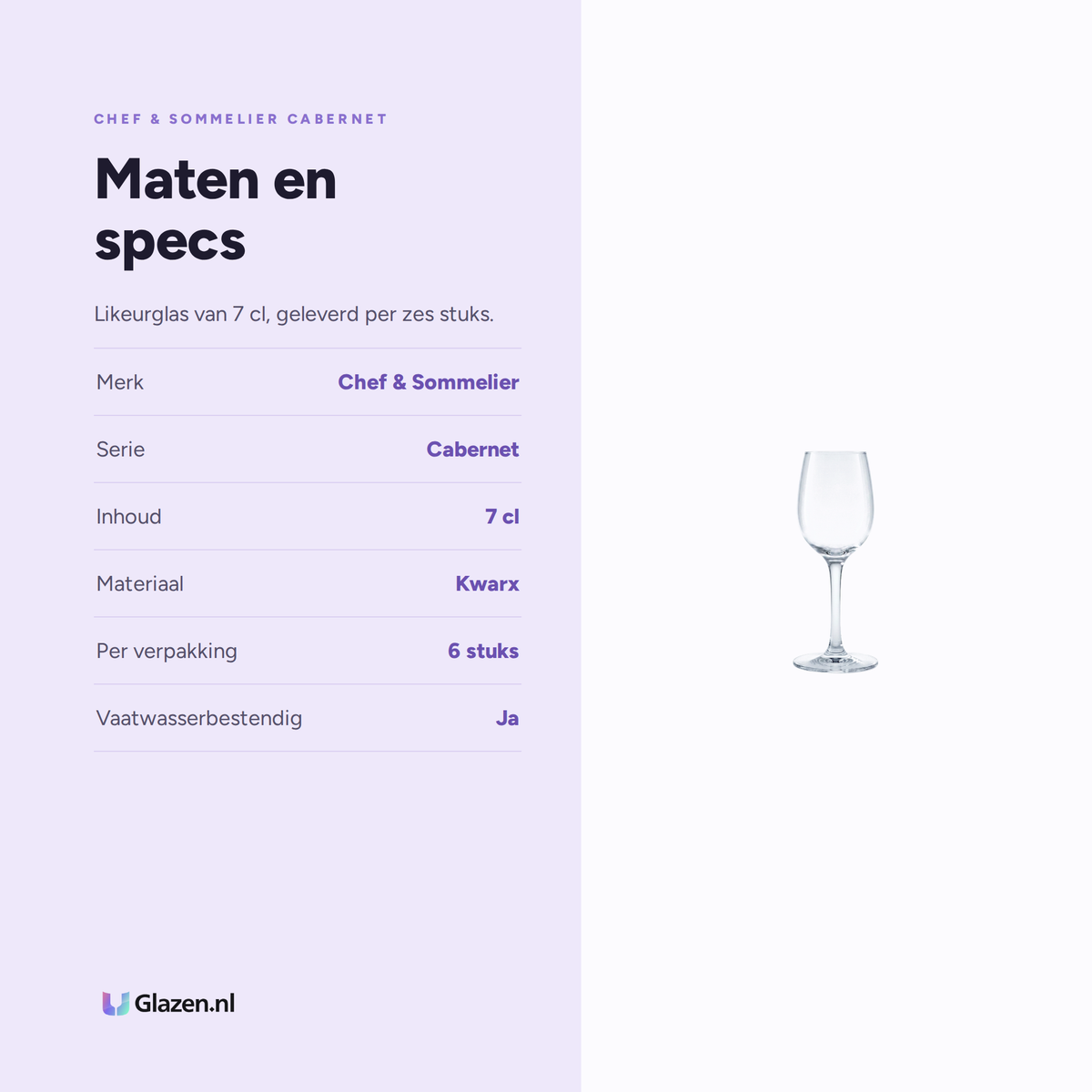 Chef & Sommelier Cabernet Likeurglas 7 Cl - 6 Stuks, maten en specs