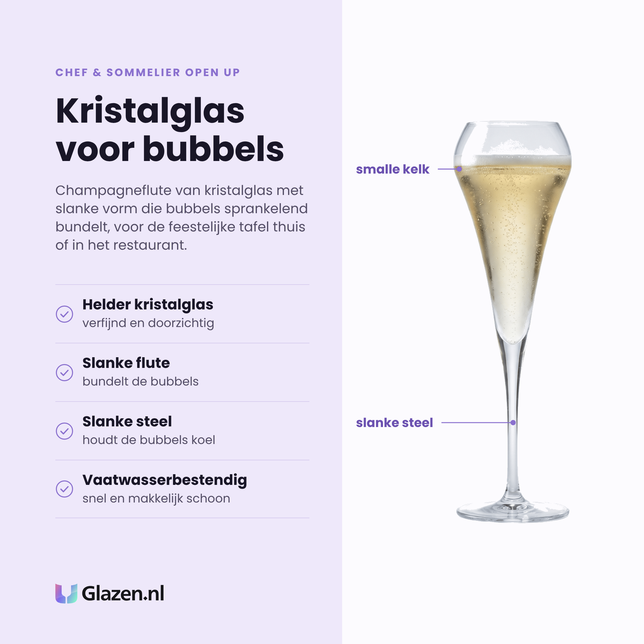 Chef & Sommelier Open Up champagneglas 20 cl eigenschappen: helder kristalglas, slanke flute, slanke steel, vaatwasserbestendig