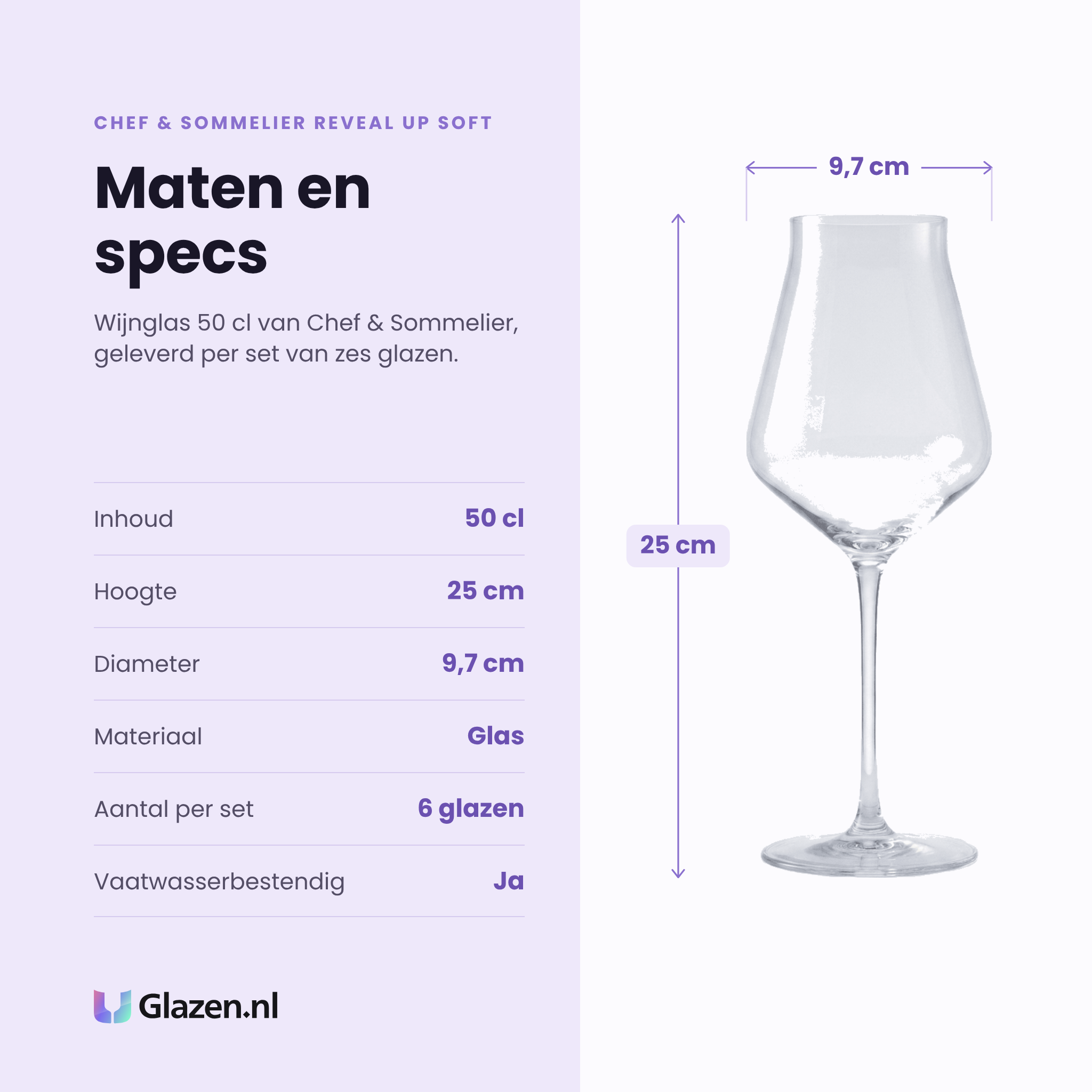 Chef & Sommelier Reveal Up Soft wijnglas 50 cl specificaties: inhoud 50 cl, hoogte 25 cm, diameter 9,7 cm, glas, set van 6