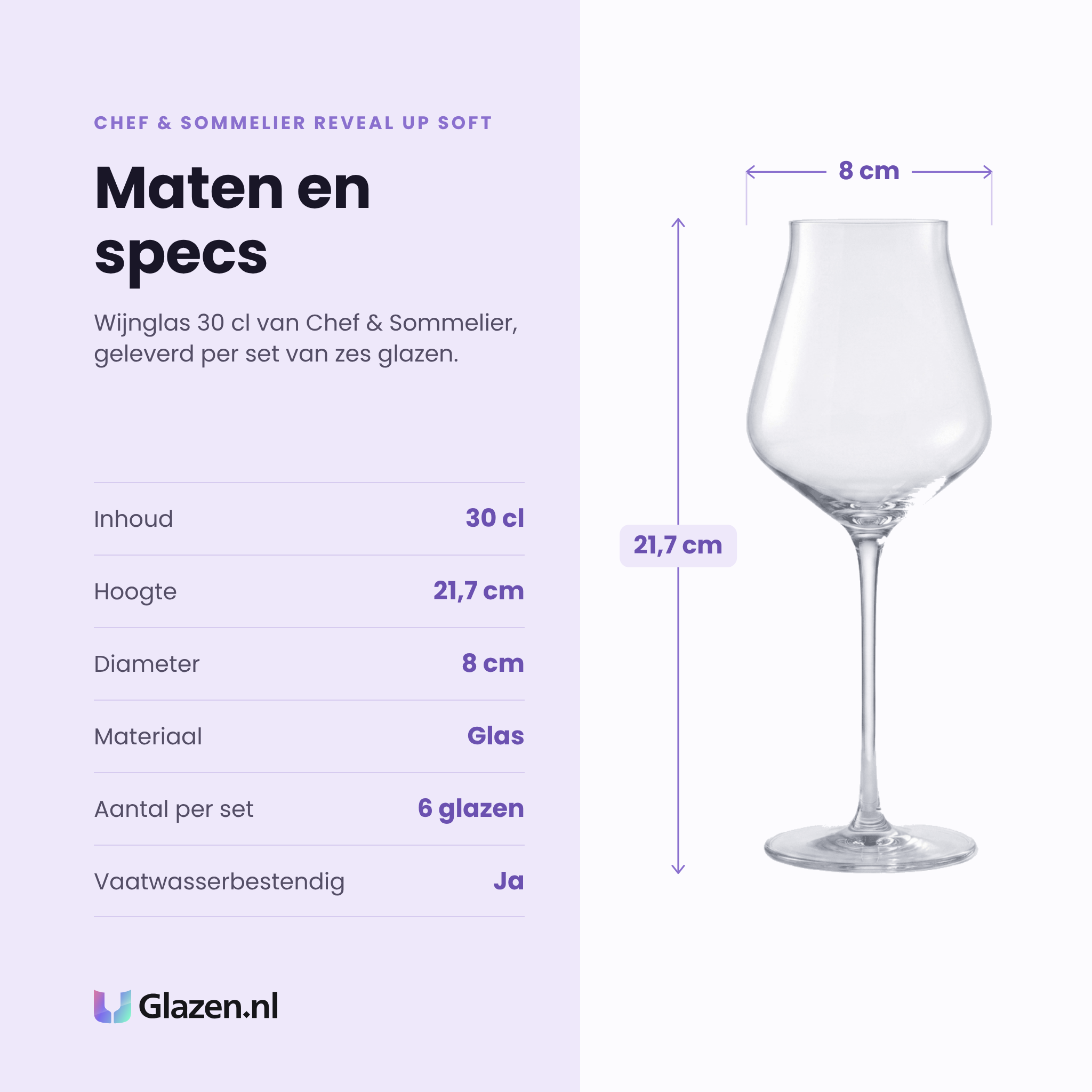 Chef & Sommelier Reveal Up Soft wijnglas 30 cl specificaties: inhoud 30 cl, hoogte 21,7 cm, diameter 8 cm, glas, set van 6