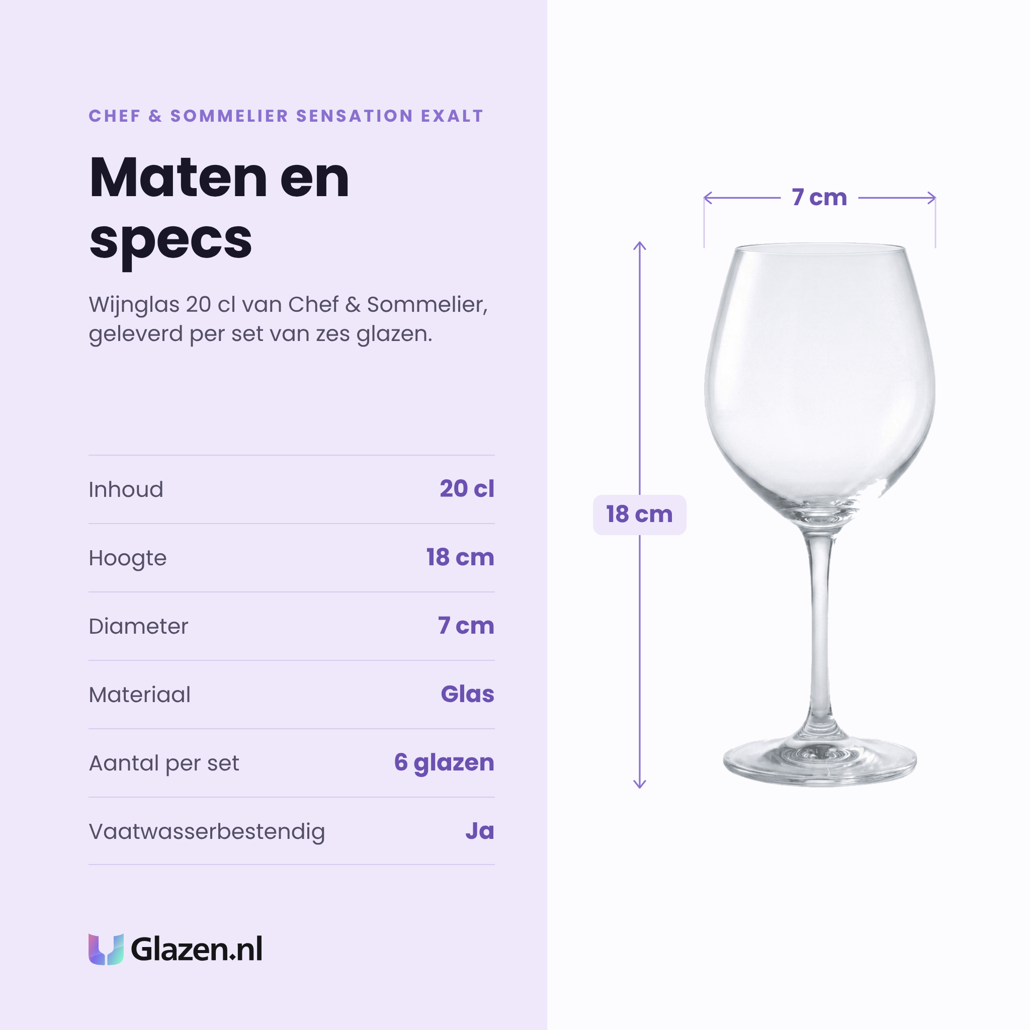 Chef & Sommelier Sensation Exalt wijnglas 20 cl specificaties: inhoud 20 cl, hoogte 18 cm, diameter 7 cm, glas, set van 6