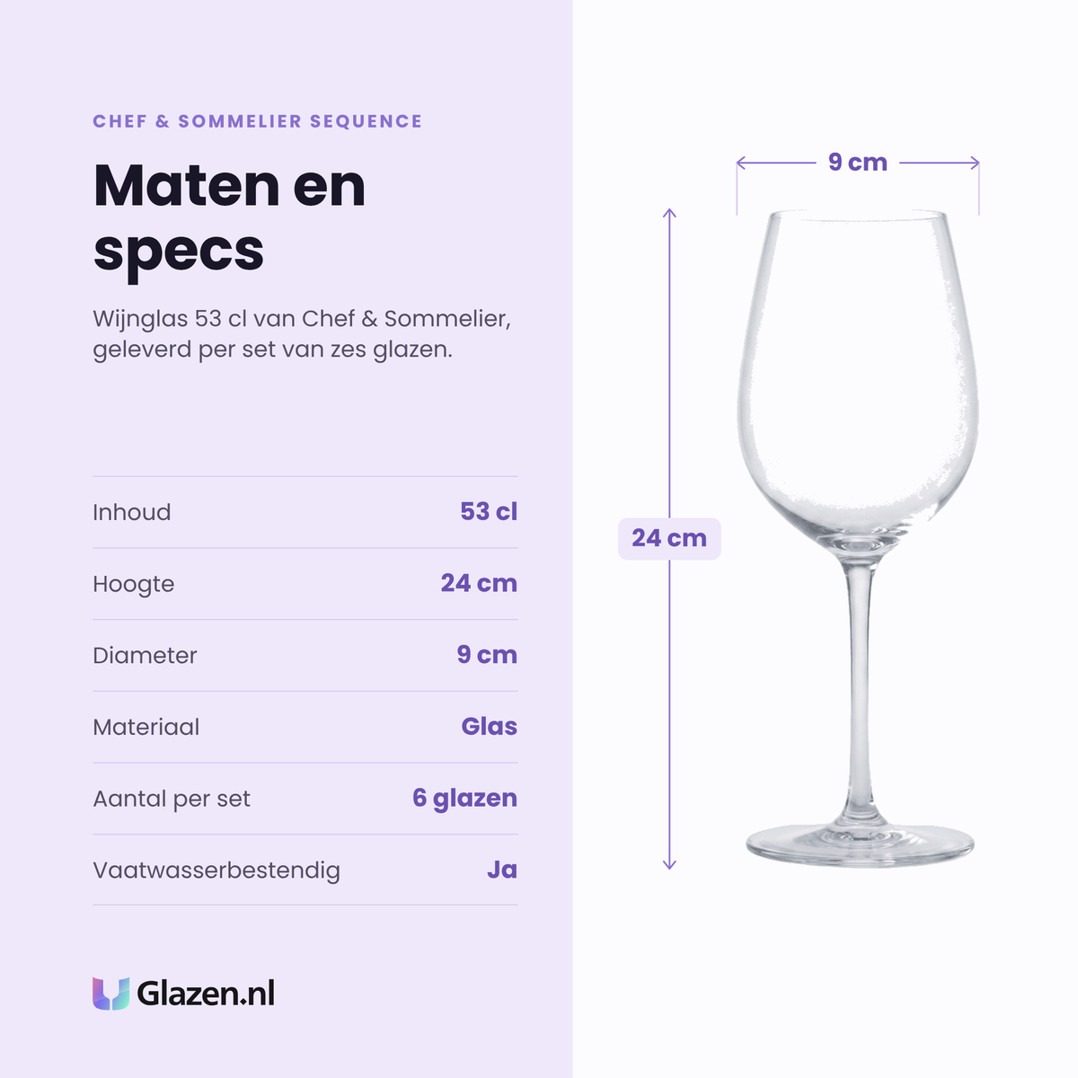 Chef & Sommelier Sequence wijnglas 53 cl specificaties: inhoud 53 cl, hoogte 24 cm, diameter 9 cm, glas, set van 6