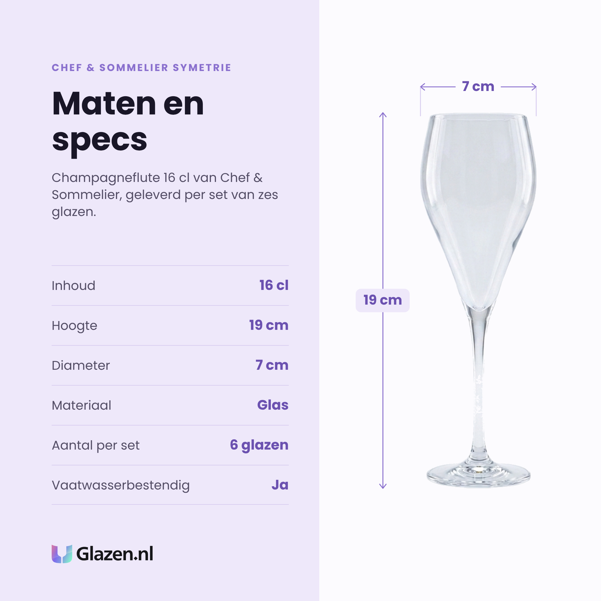 Chef & Sommelier Symetrie champagneglas 16 cl specificaties: inhoud 16 cl, hoogte 19 cm, diameter 7 cm, glas, set van 6