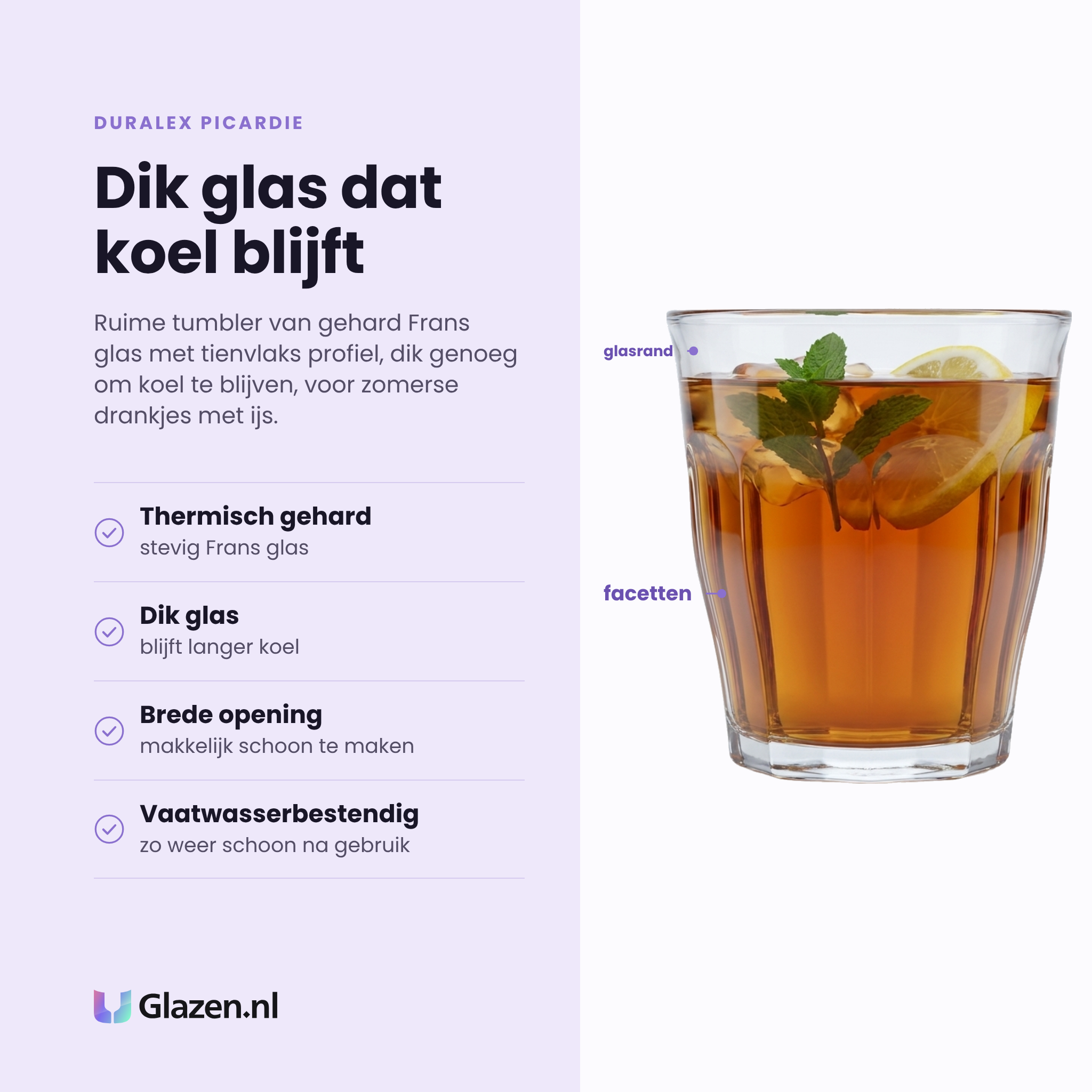 Duralex Picardie tumbler 31 cl eigenschappen: thermisch gehard, dik glas, brede opening, vaatwasserbestendig