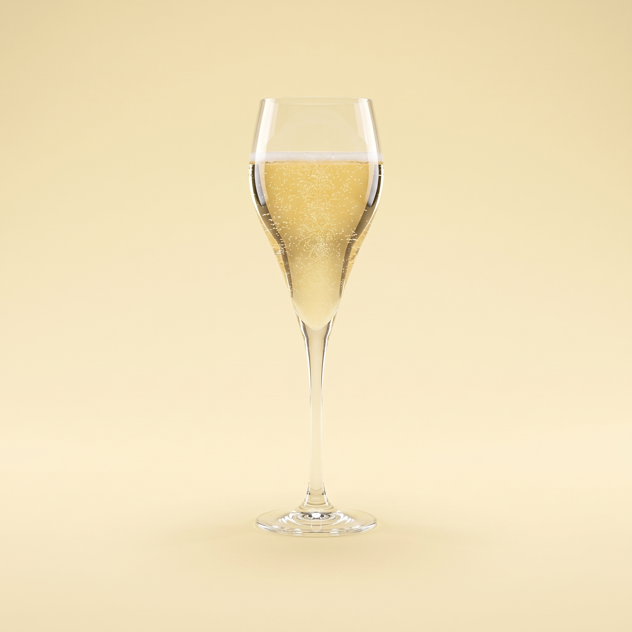 Chef & Sommelier Symetrie champagneflute 16 cl met champagne op gele achtergrond
