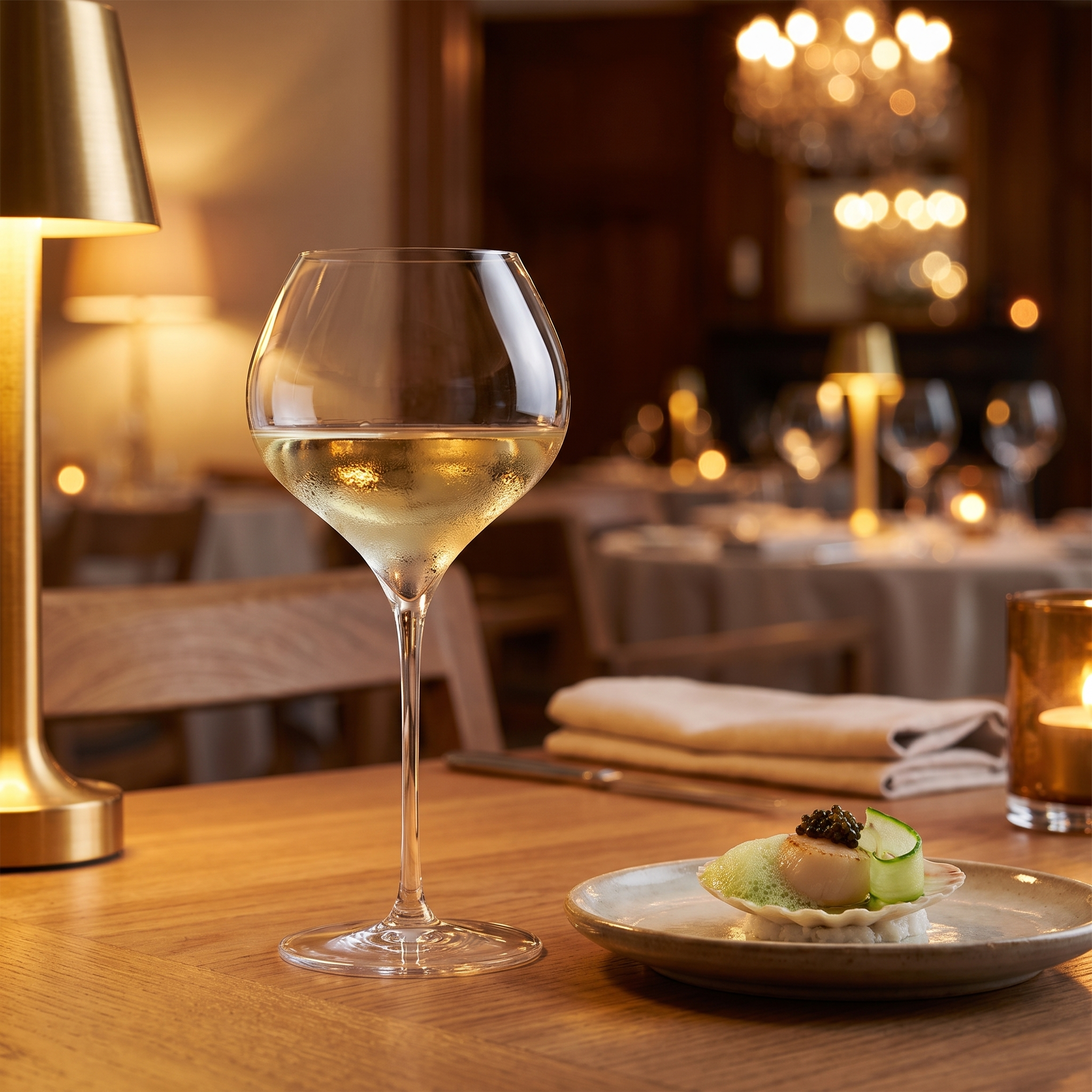 Lehmann Grand Blanc wijnglas 54 cl met witte wijn op een restauranttafel