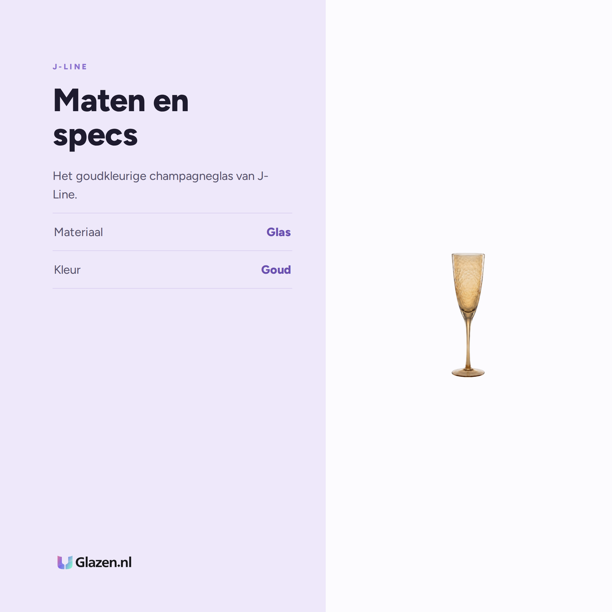 Maten en specs van J-Line Champagneglas Goudkleurig