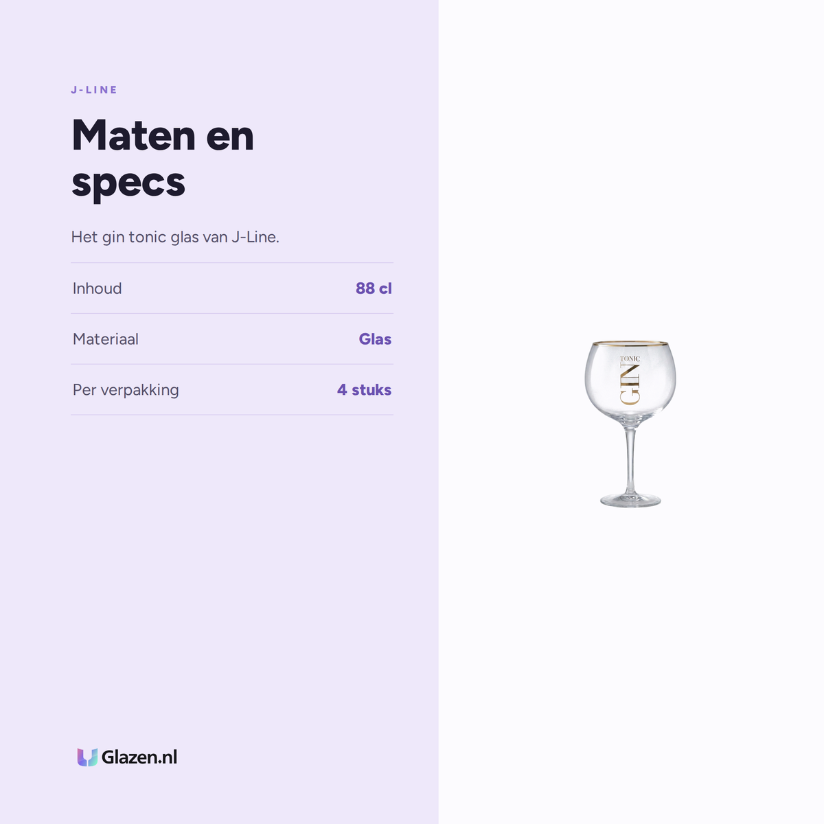 Maten en specs van J-Line Gin Tonic Glas 88 Cl Transparant/Goud