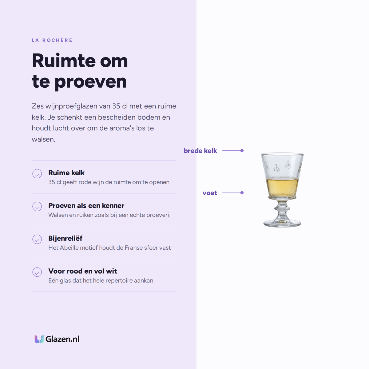 Eigenschappen van La Rochère Abeille Wijnproefglas 35 cl - 6 Stuks