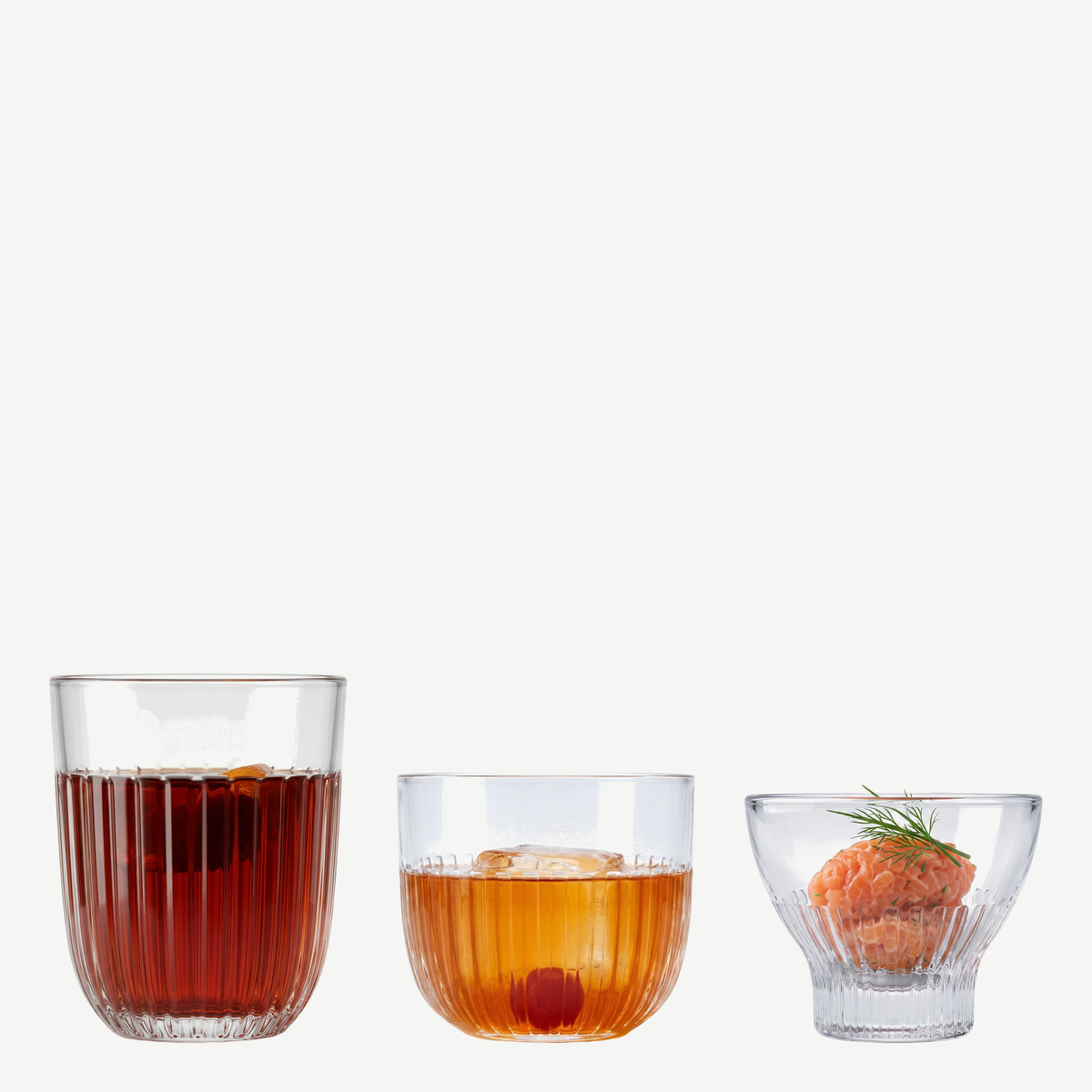 La Rochère Ouessant tafelset met tumbler, bodegaglas en amuseschaal gevuld