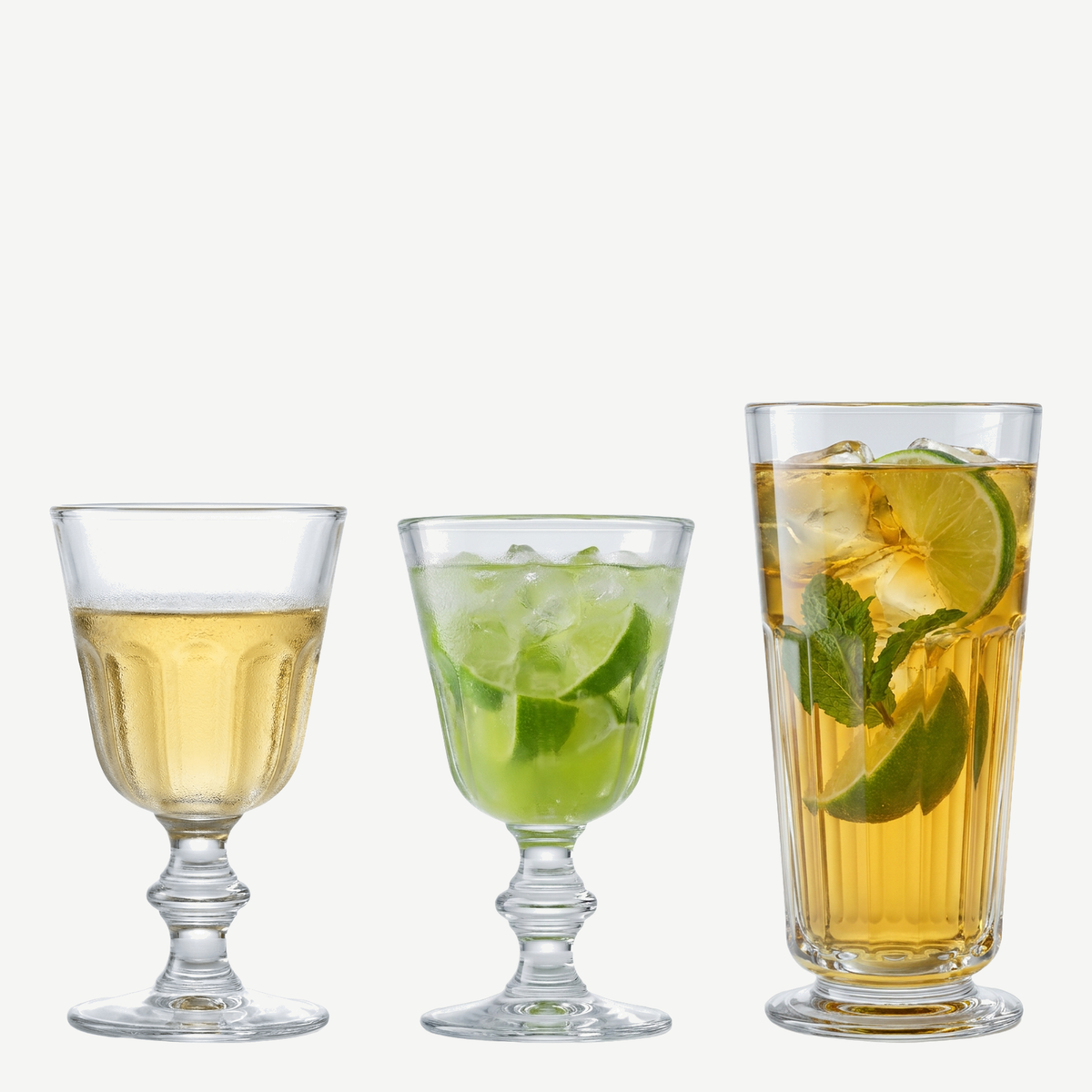 La Rochère Perigord glazenset met wijnglas, waterglas en longdrinkglas gevuld