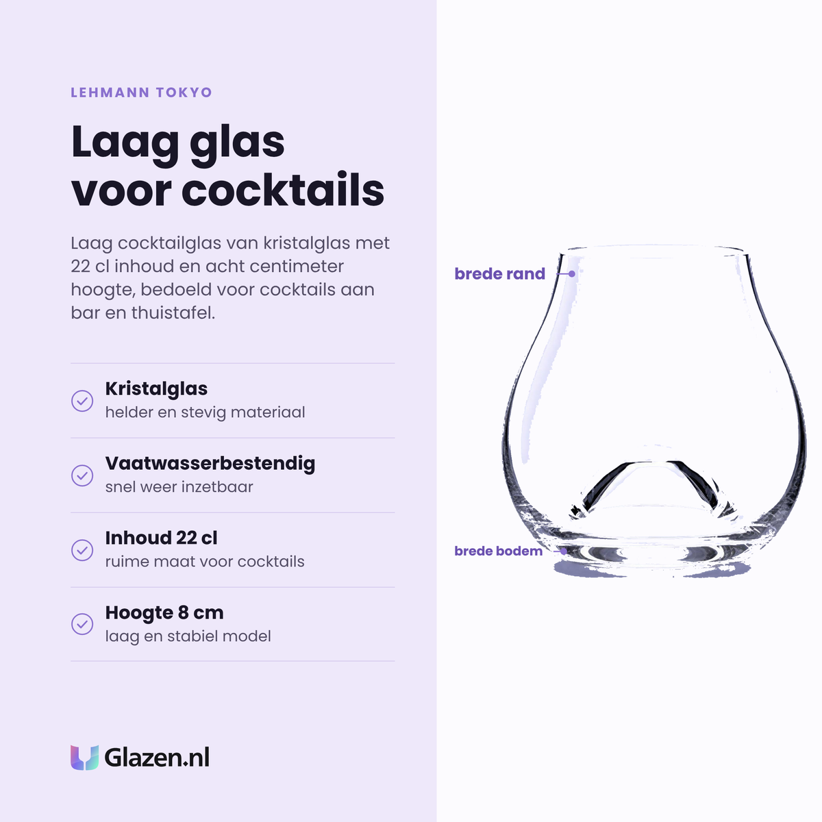 Lehmann Tokyo cocktailglas 22 cl eigenschappen: kristalglas, vaatwasserbestendig, inhoud 22 cl, hoogte 8 cm