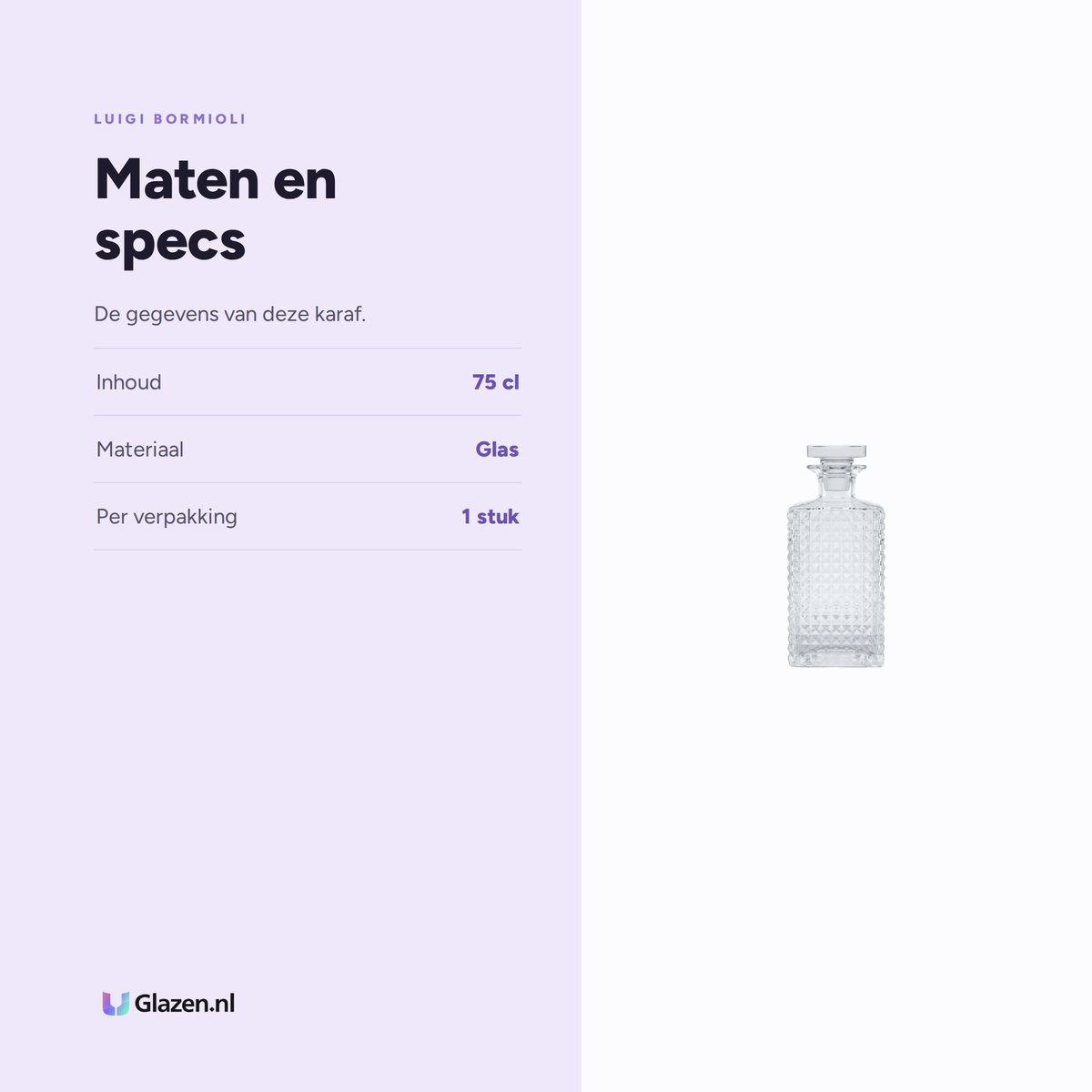 Maten en specs van de Luigi Bormioli Mixology Decanteerkaraf 75 Cl Met Luchtdichte Stop