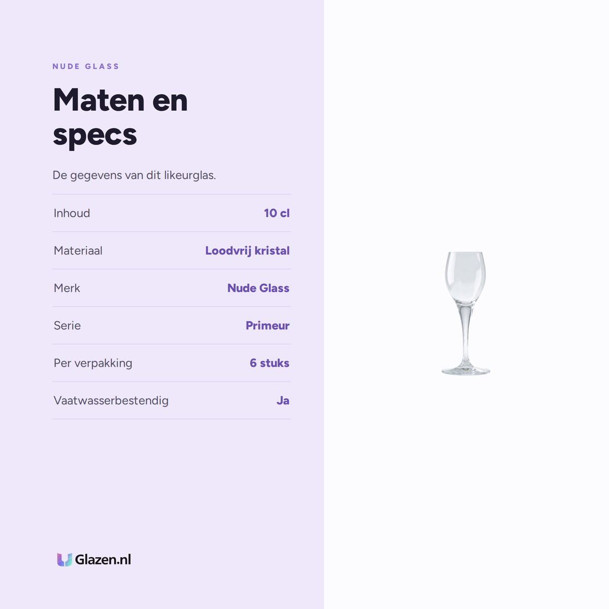 Maten en specs van Nude Glass Primeur Liqueurglas 10 Cl - 6 Stuks
