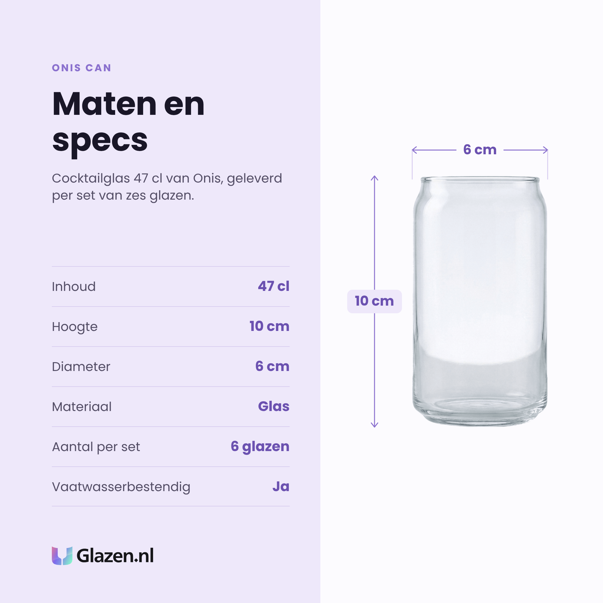 Onis Can cocktailglas 47 cl specificaties: inhoud 47 cl, hoogte 10 cm, diameter 6 cm, glas, set van 6