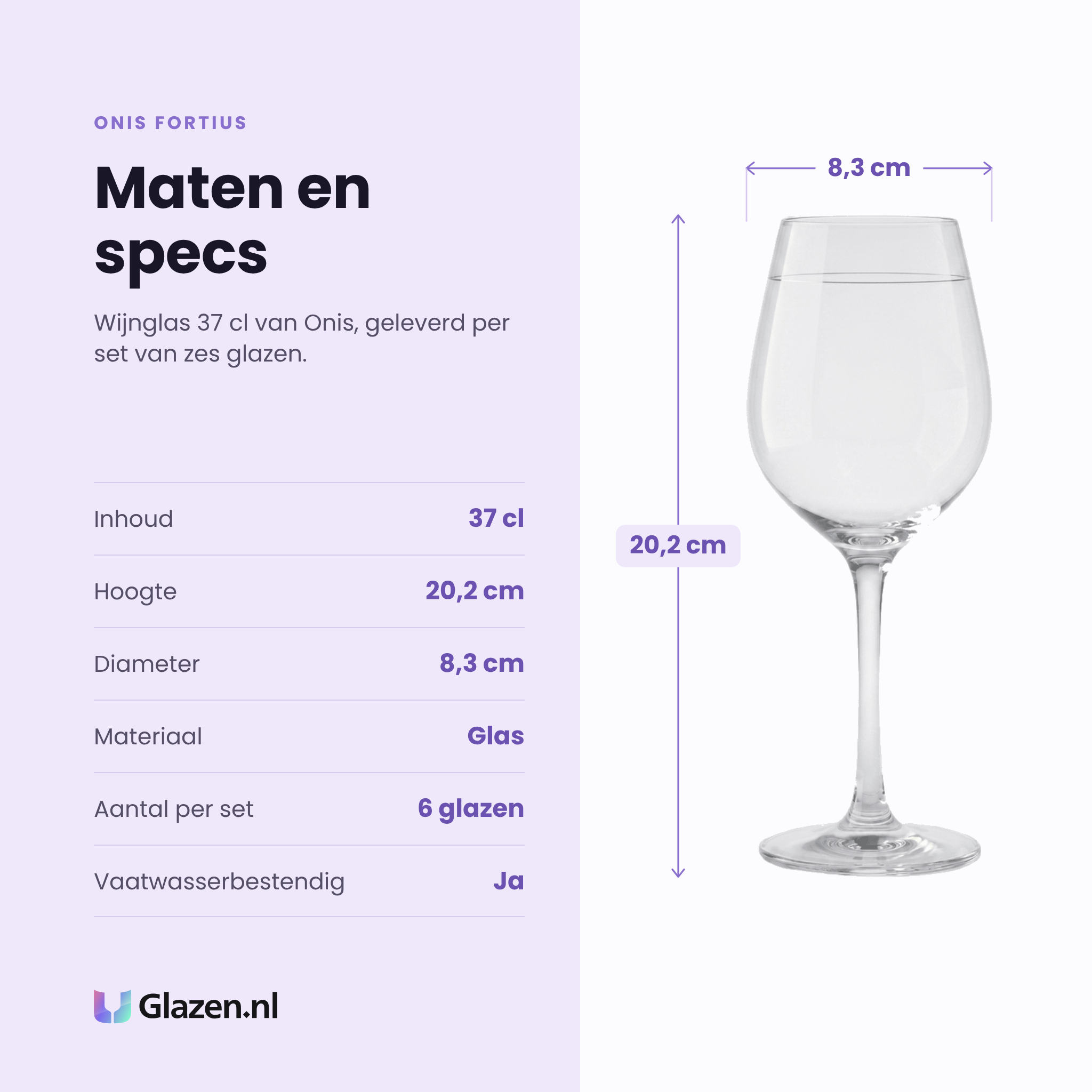 Onis Fortius wijnglas met filetrand 37 cl specificaties: inhoud 37 cl, hoogte 20,2 cm, diameter 8,3 cm, glas, set van 6