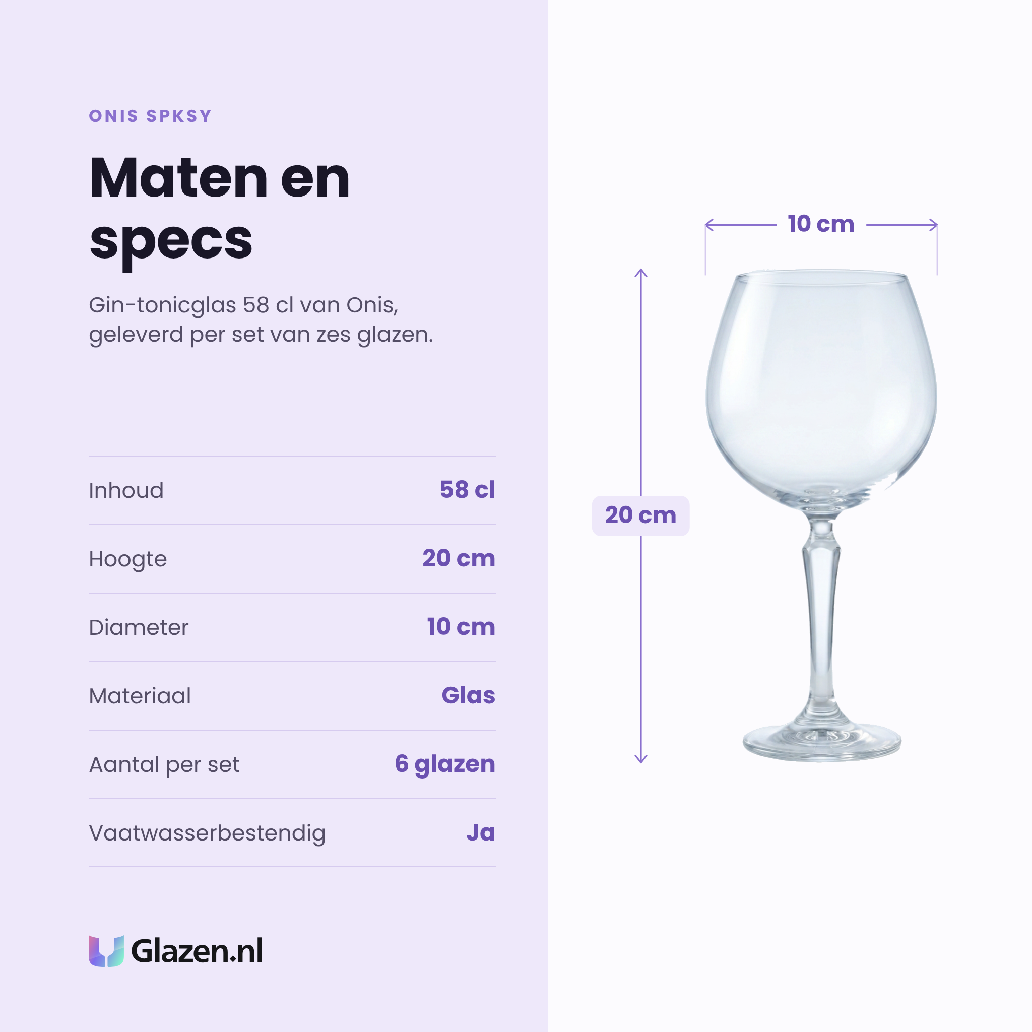Onis Spksy gin-tonicglas 58 cl specificaties: inhoud 58 cl, hoogte 20 cm, diameter 10 cm, glas, set van 6