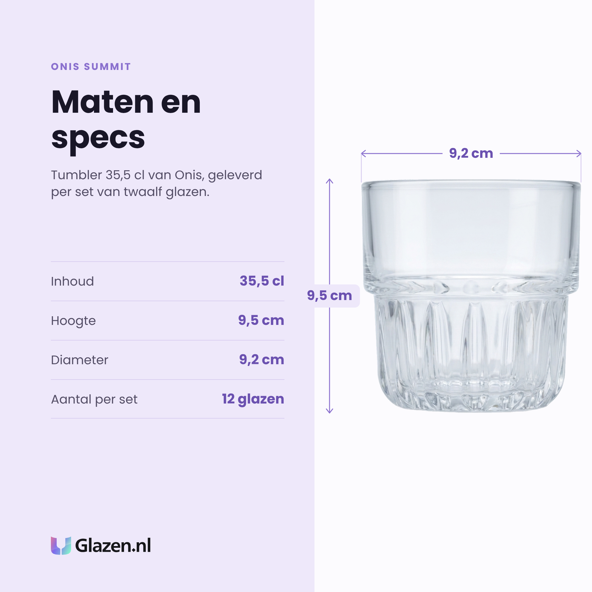 Onis Summit tumbler 35,5 cl specificaties: inhoud 35,5 cl, hoogte 9,5 cm, diameter 9,2 cm, set van 12
