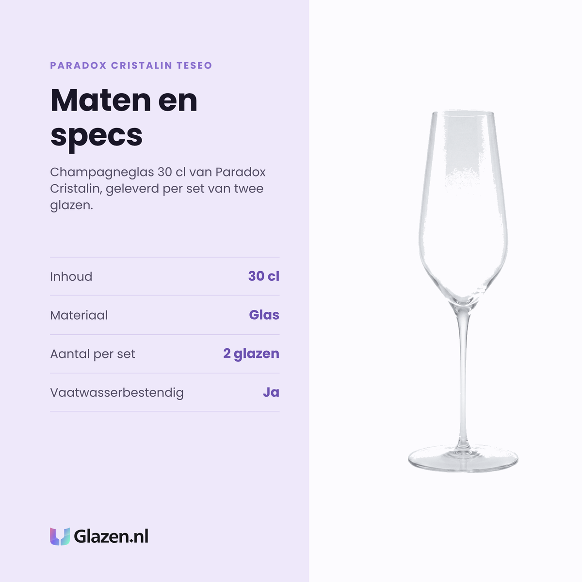 Paradox Cristalin Teseo champagneglas 30 cl specificaties: inhoud 30 cl, glas, set van 2
