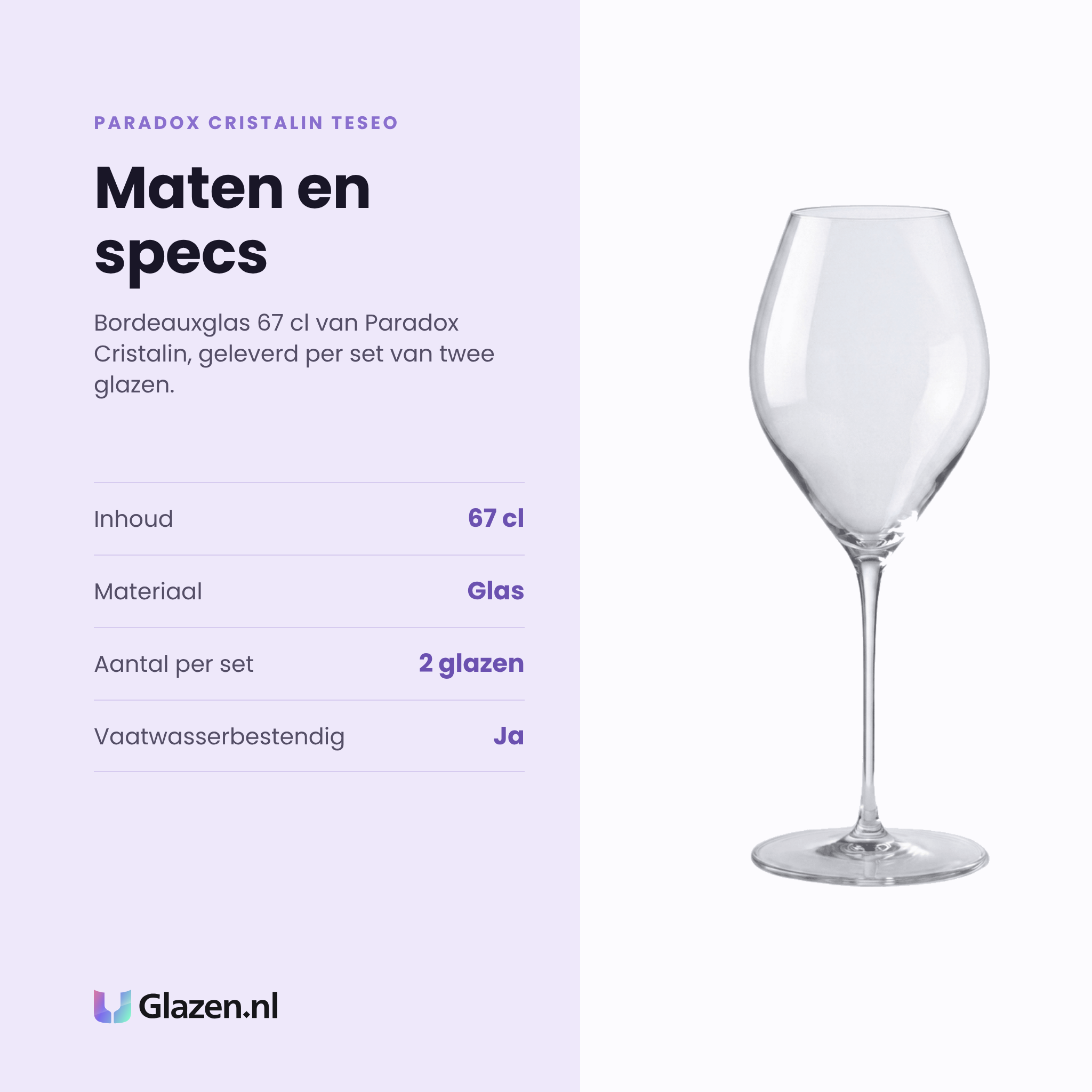 Paradox Cristalin Teseo bordeauxglas 67 cl specificaties: inhoud 67 cl, glas, set van 2